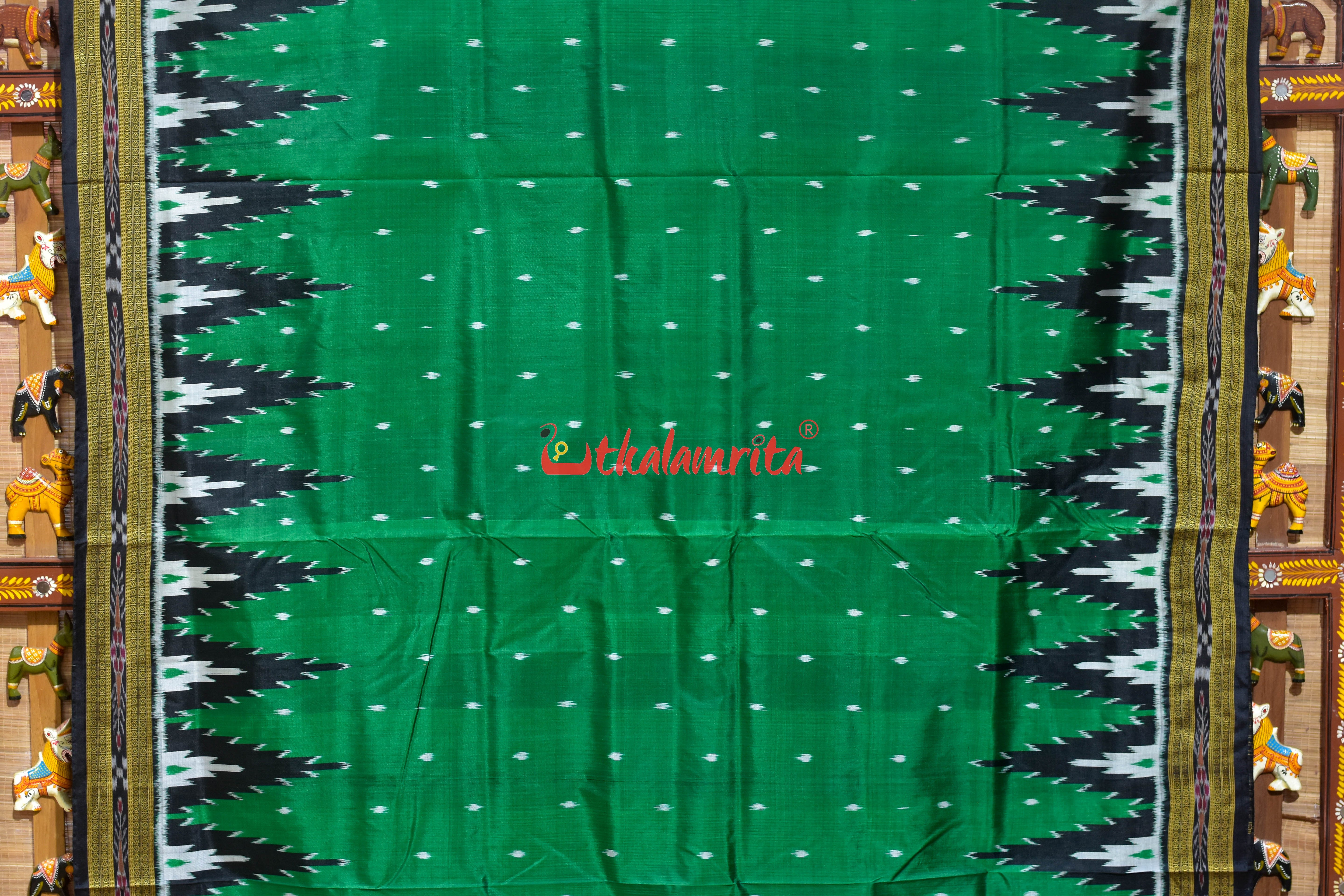 Green Body Dots with Big Kumbha Khandua Silk Saree