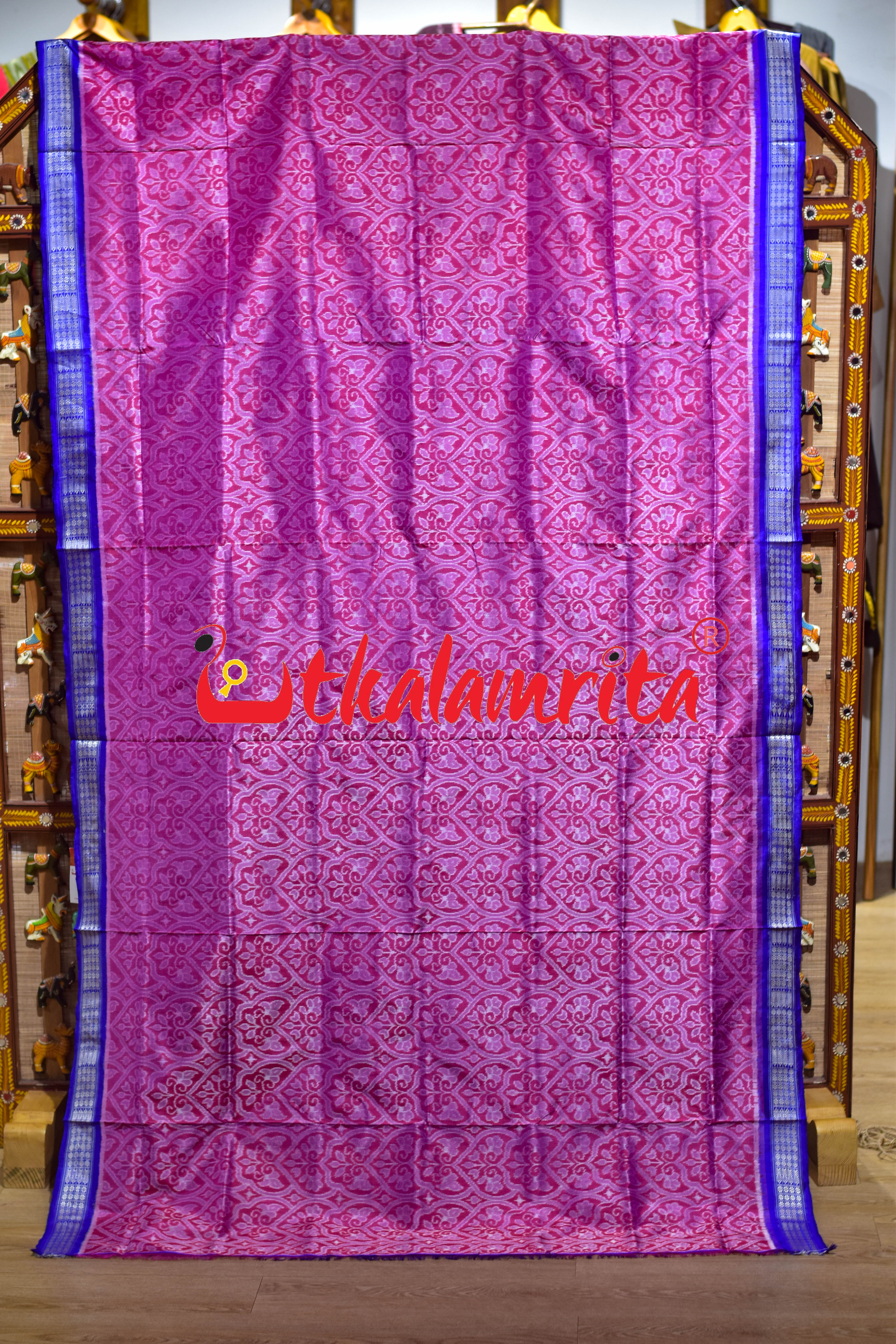 Pink Blue Tree of Life Sambalpuri Silk Saree