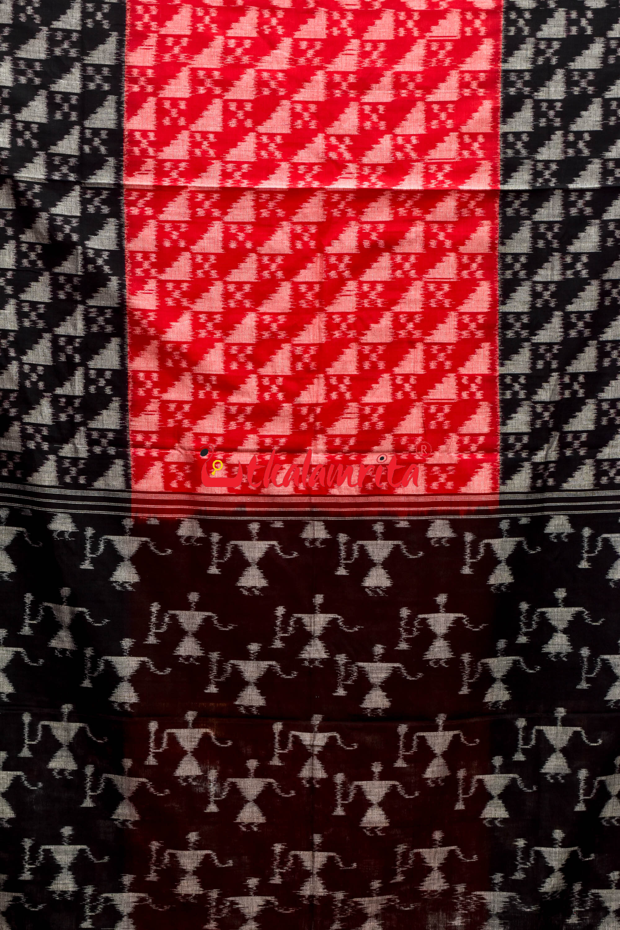 Red Black Scot Pasapali Tribal Anchal Khandua Cotton Saree