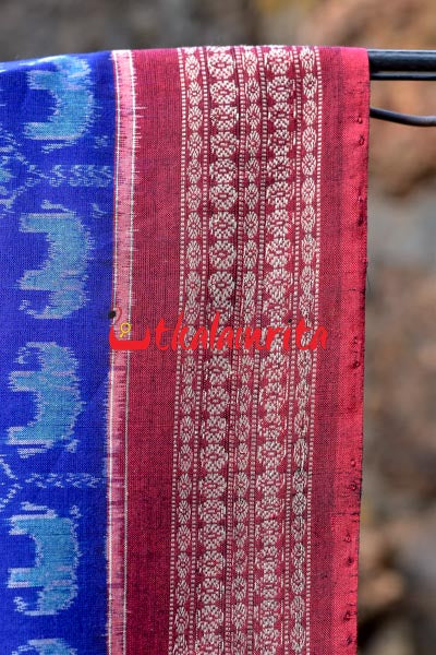 Hathi Tribal Blue Sambalpuri Cotton Saree