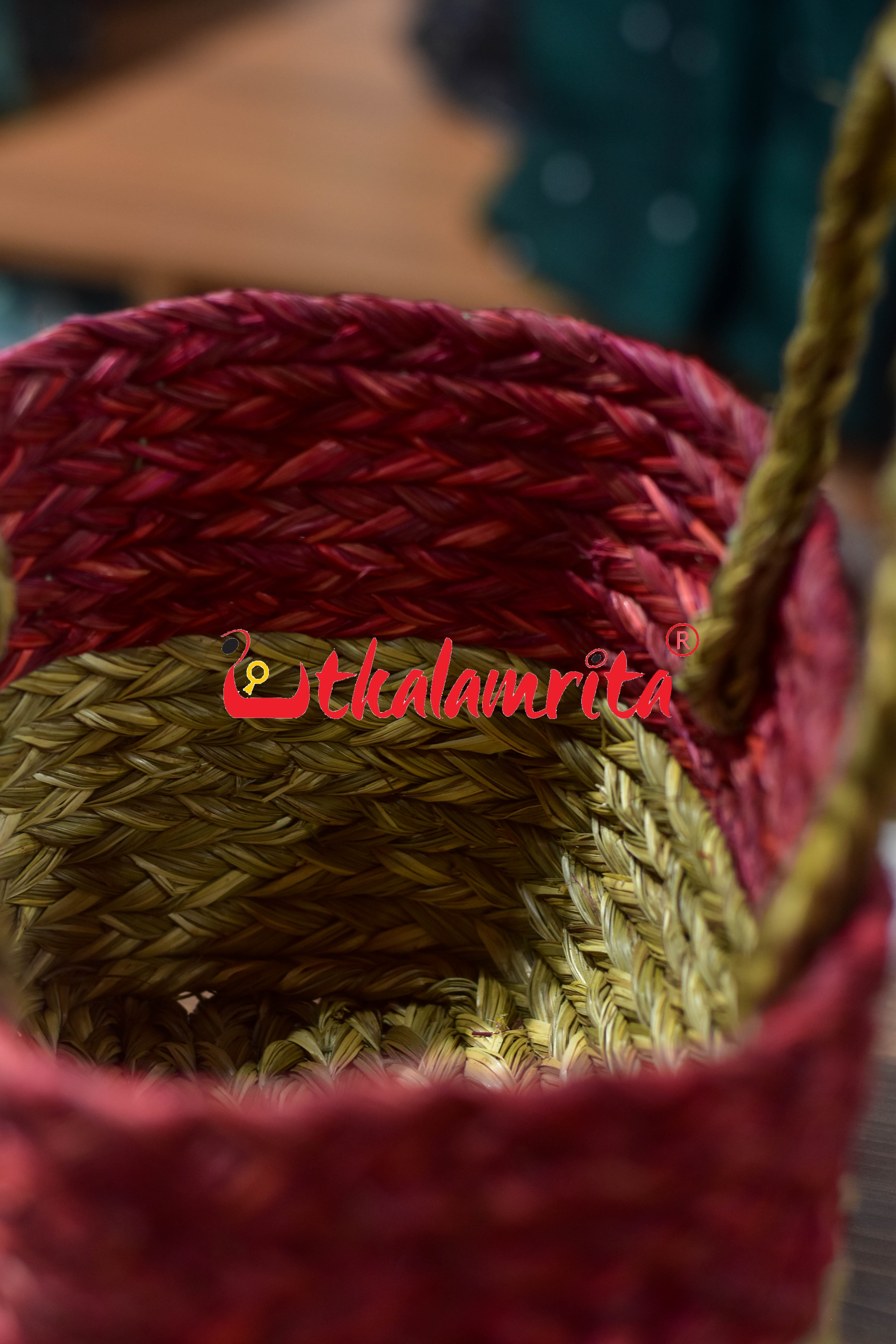 Small Sabai Grass Red Hamper Bag