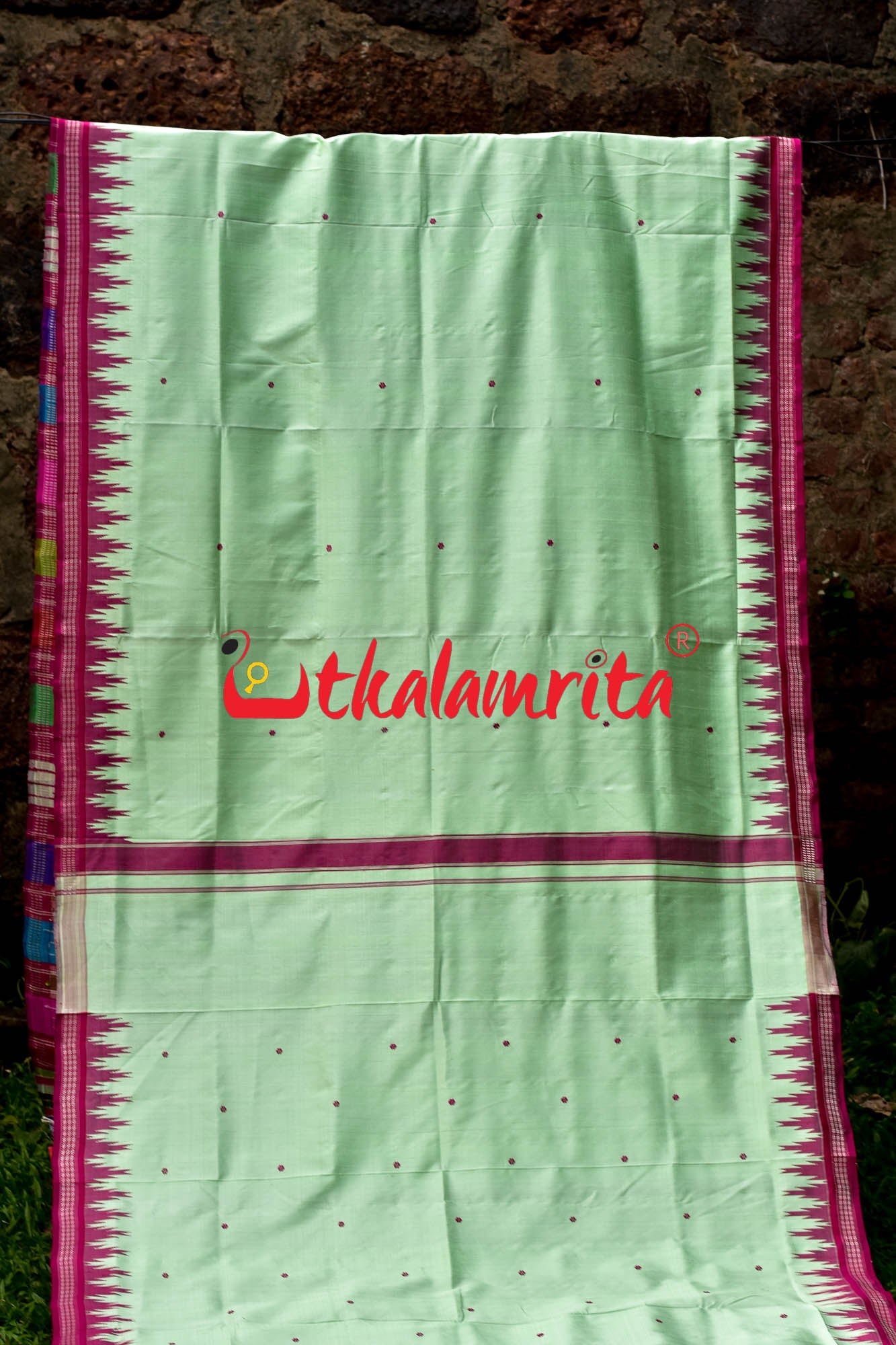 Sea Green Pink Double Anchal Berhampuri Silk