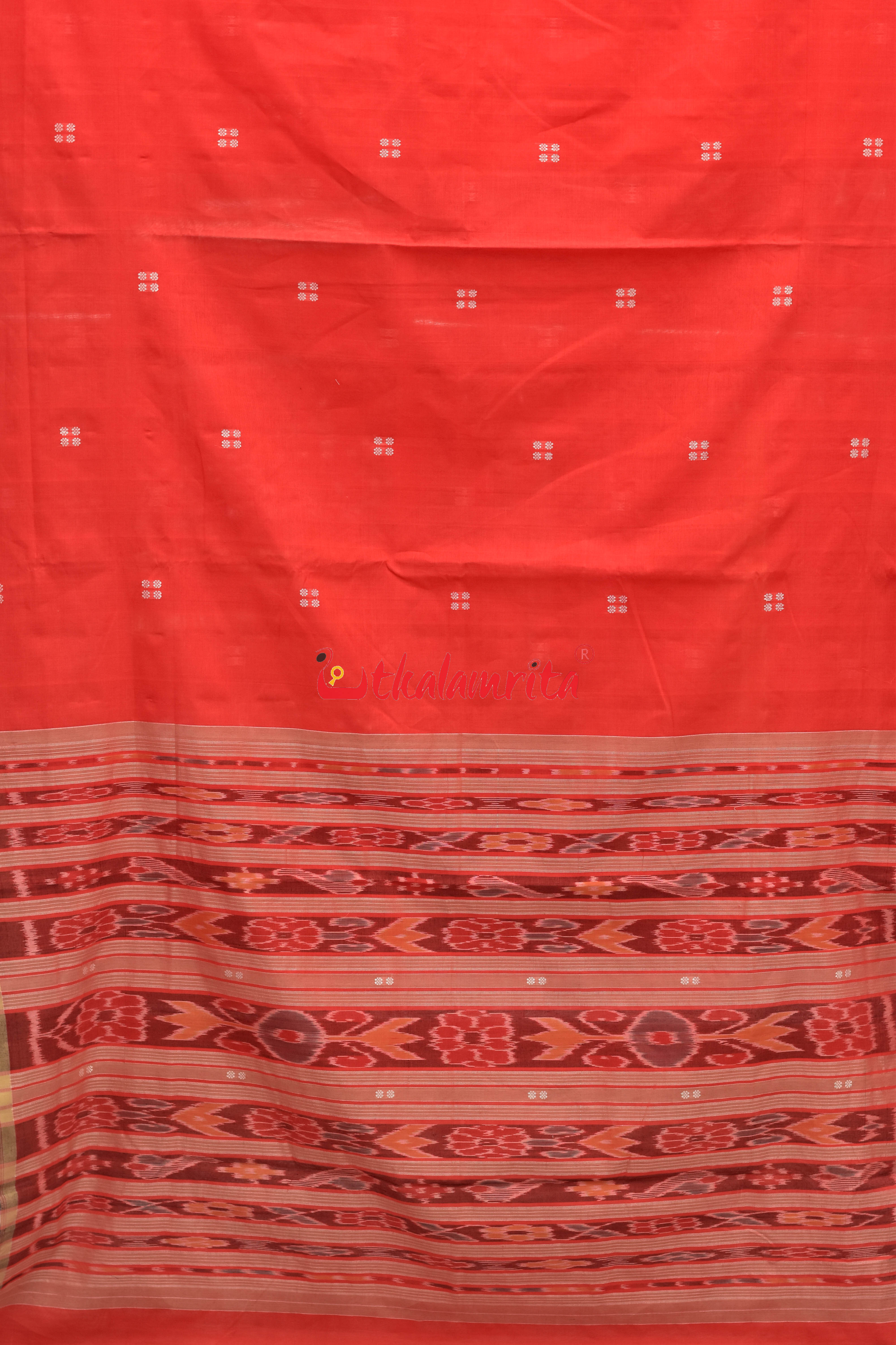 Tomato Red Chandan Pittala Single Cotton Saree