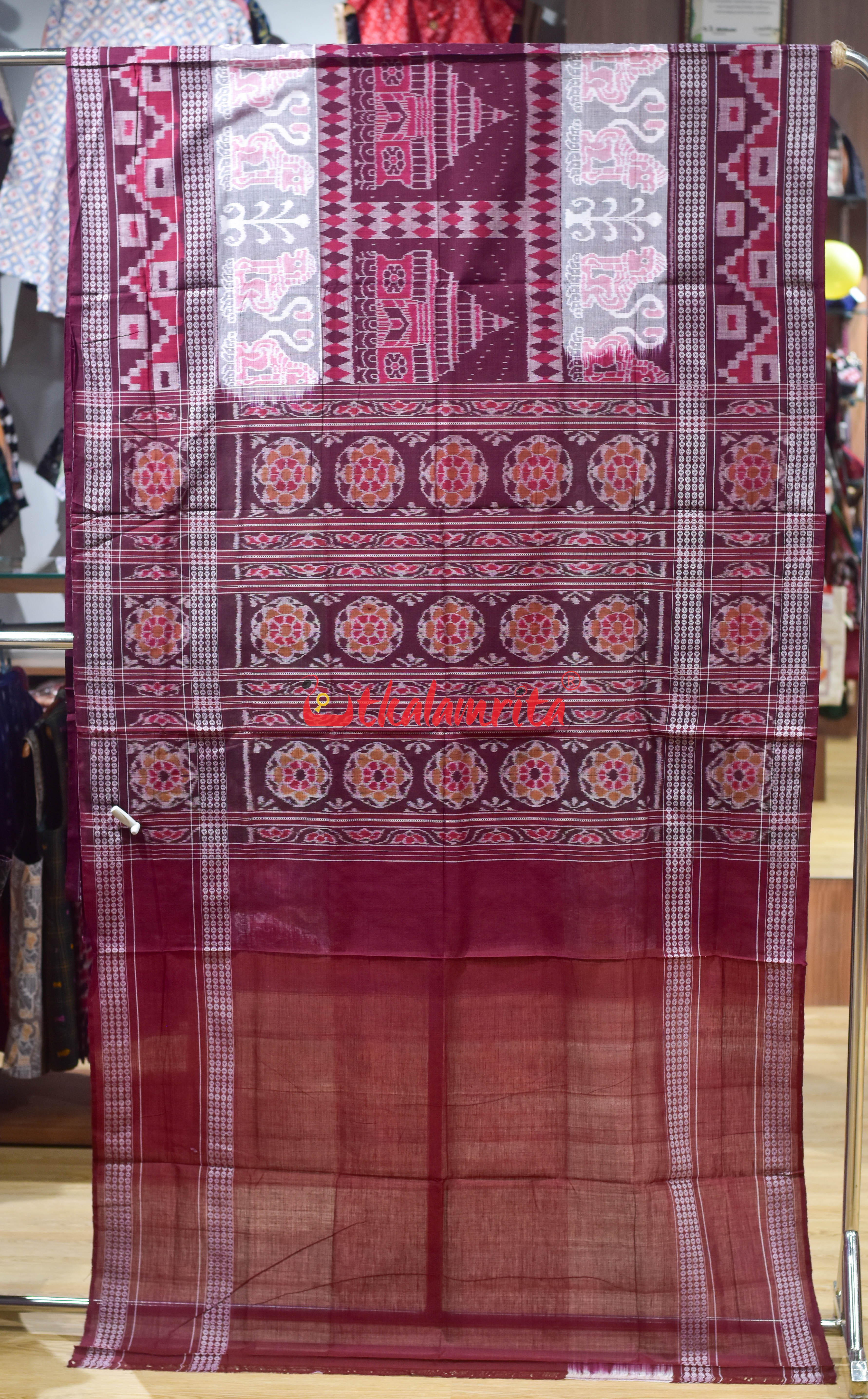 Maroon Konark With Big Border Sambalpuri Cotton Saree