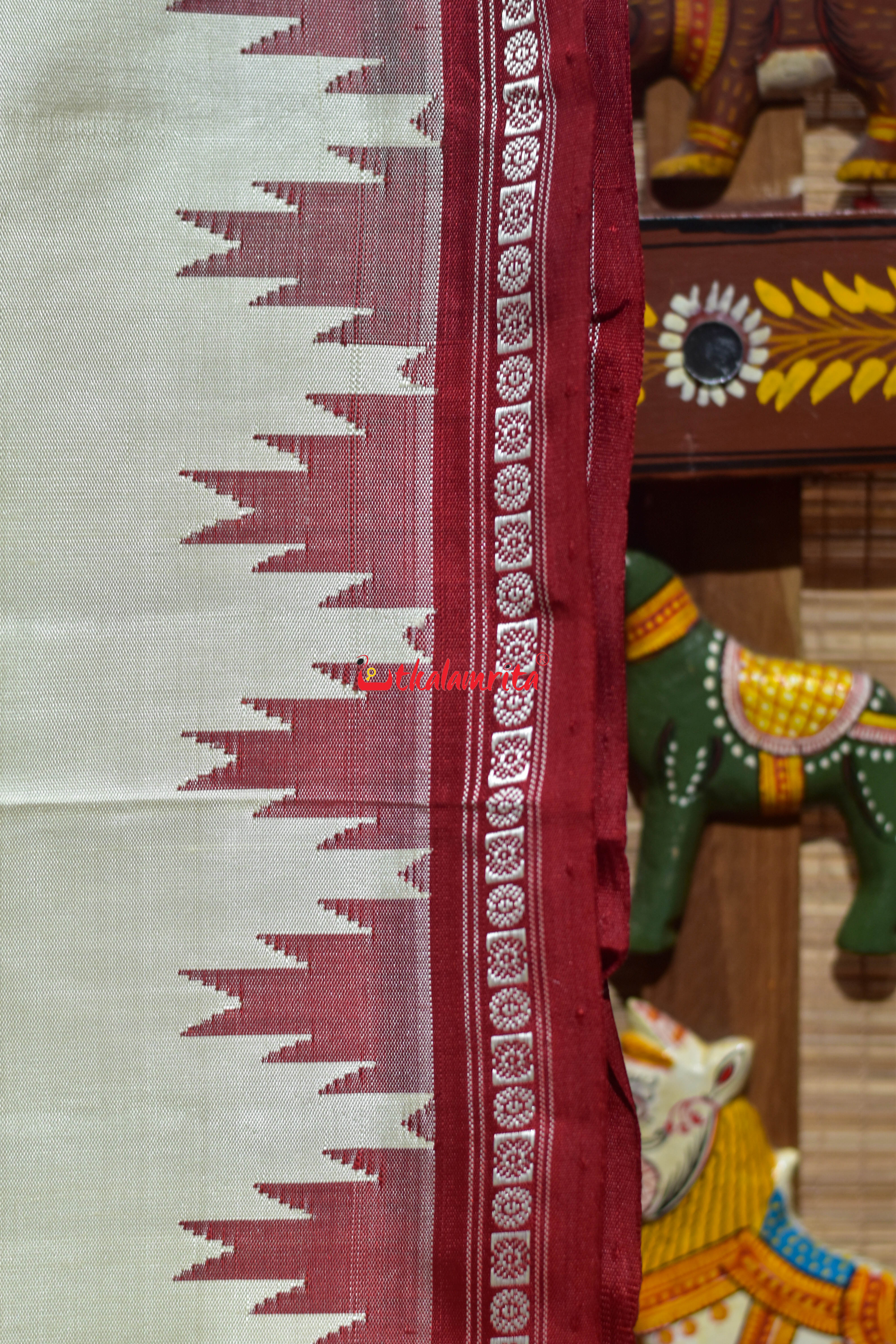 Off White Maroon Single Anchal Berhampuri Silk Saree