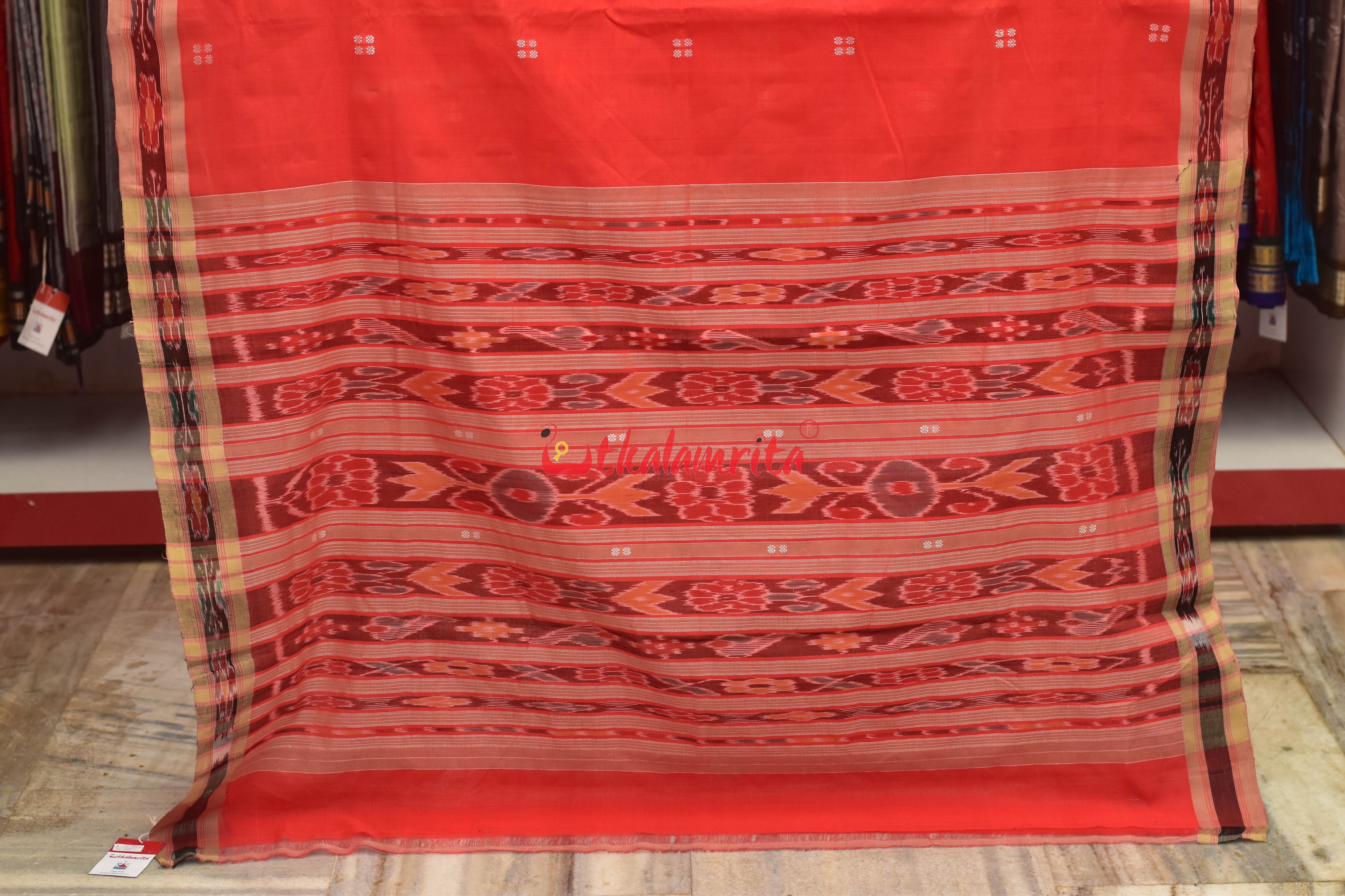 Tomato Red Chandan Pittala Single Cotton Saree