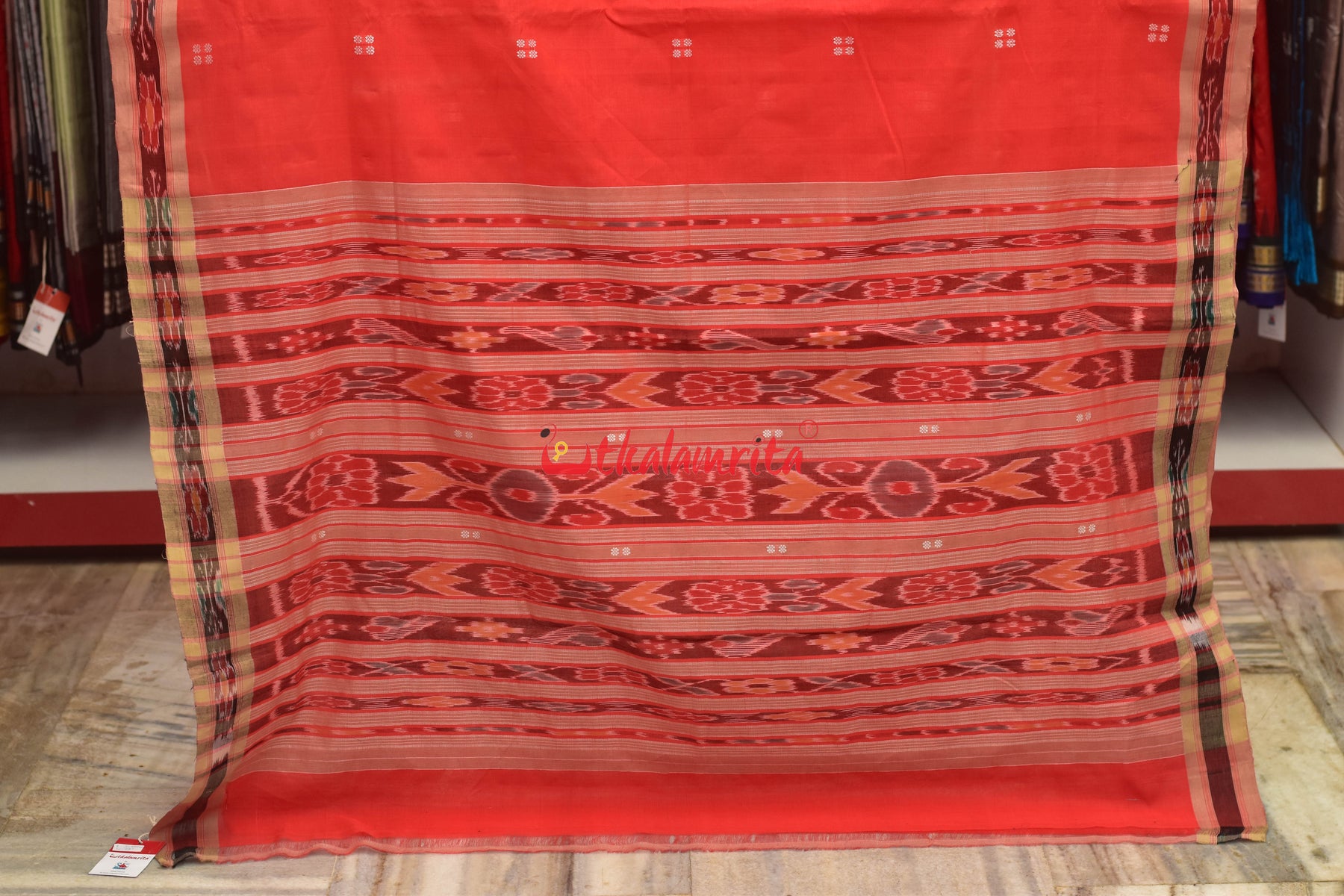 Tomato Red Chandan Pittala Single Cotton Saree