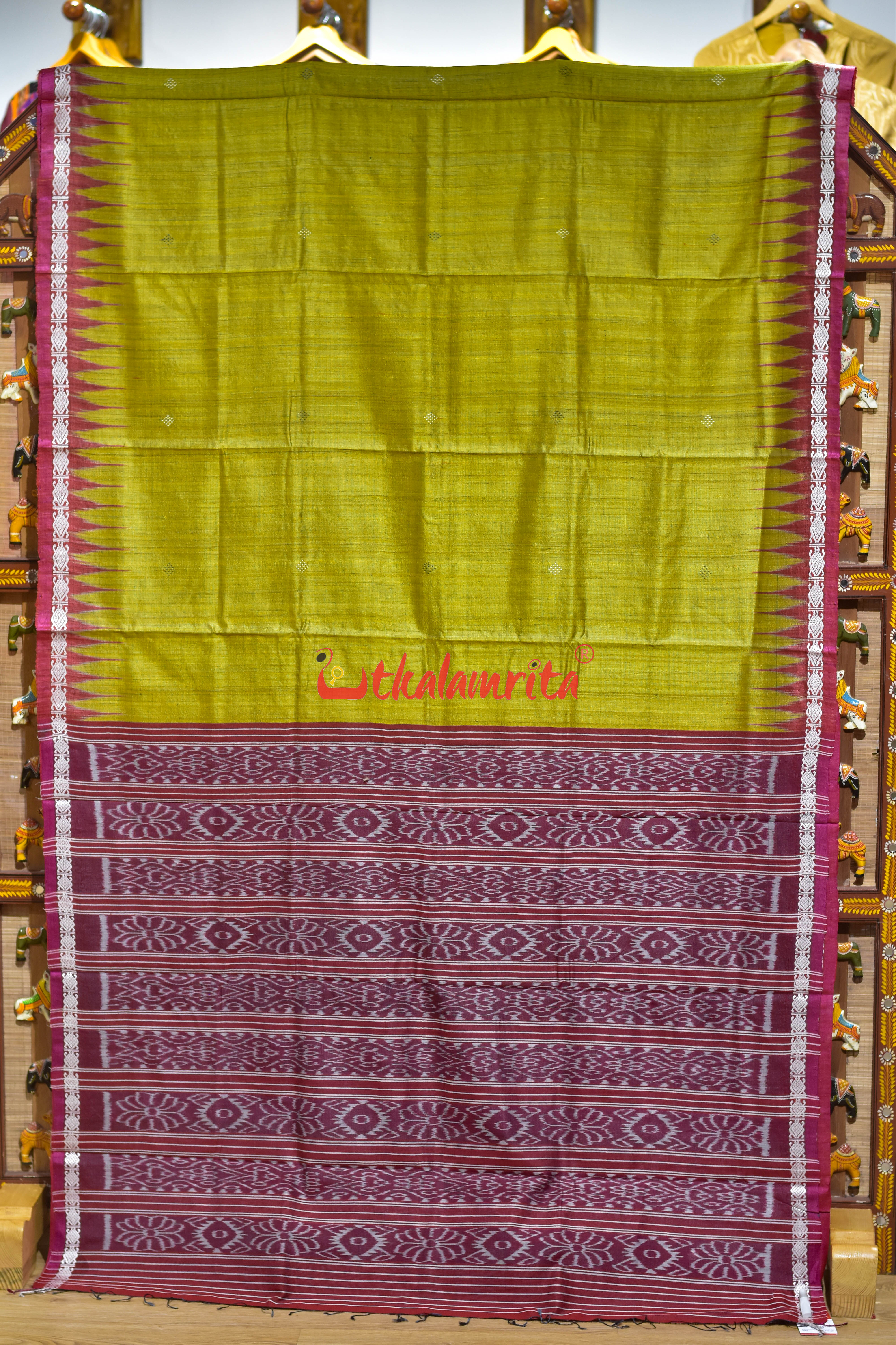 Mustard Red Dobby Border Fine Gopalpur Tussar Silk Saree