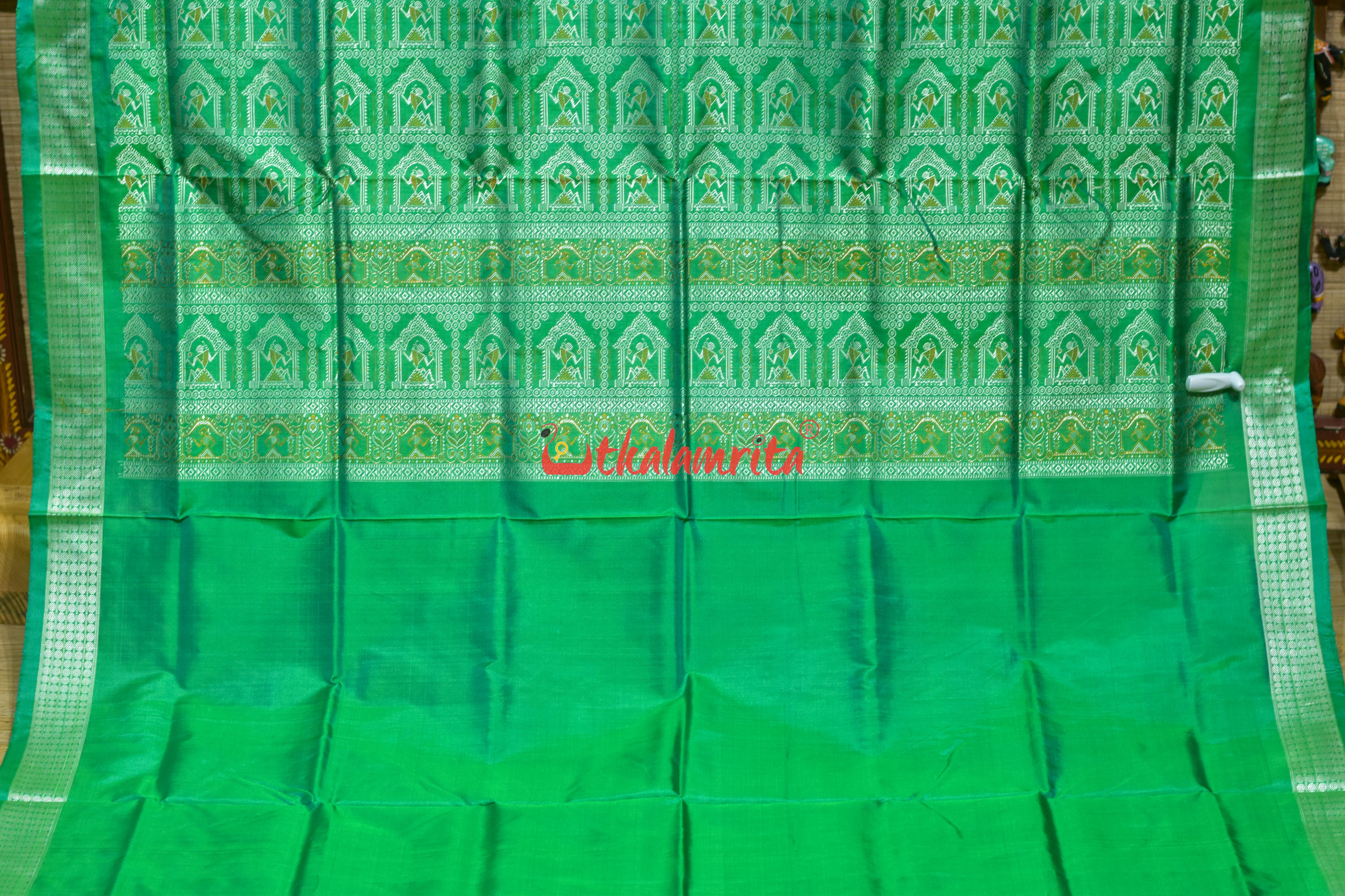 Red Green Tribals Mukuta Bomkai Silk Saree