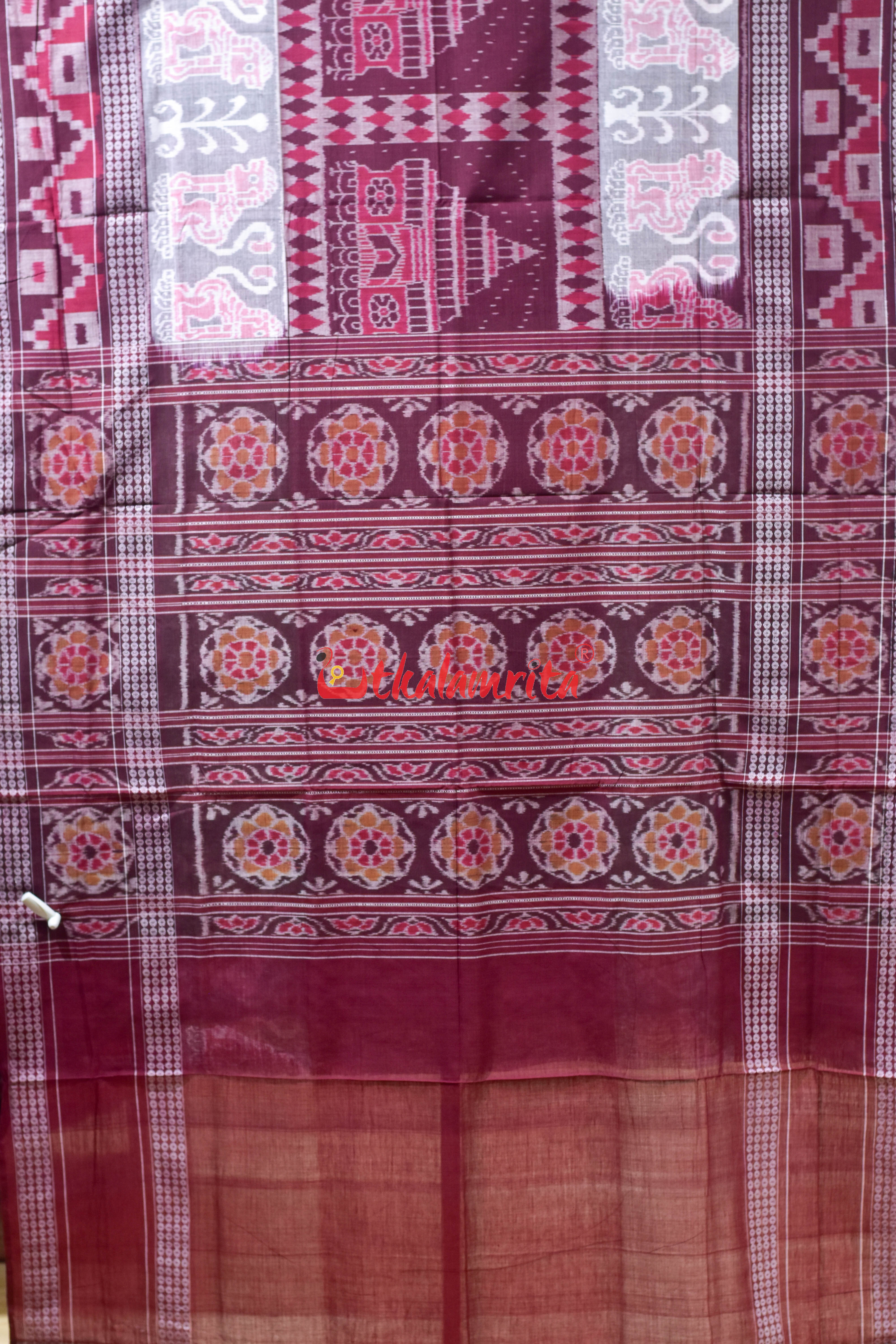 Maroon Konark With Big Border Sambalpuri Cotton Saree
