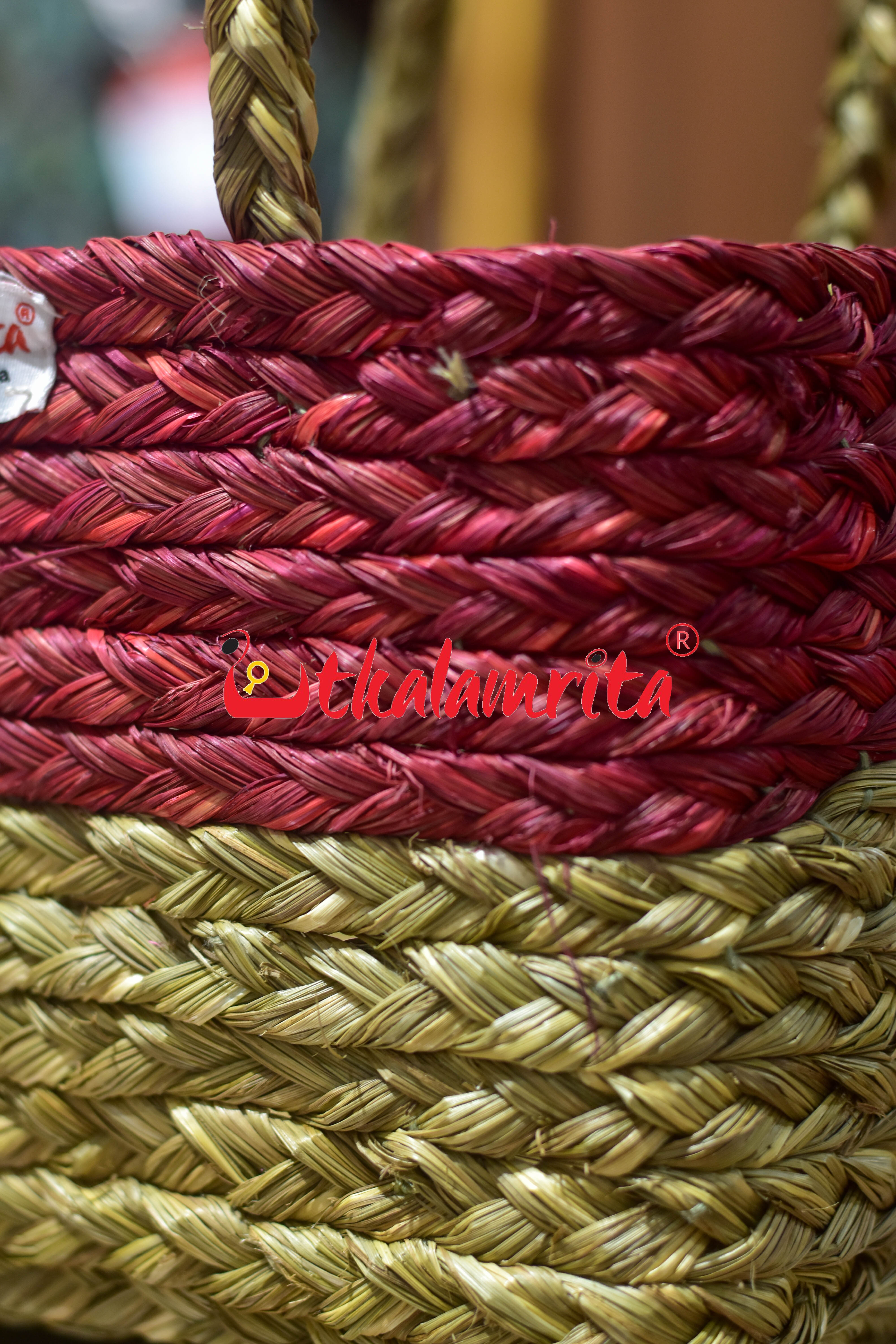 Small Sabai Grass Red Hamper Bag