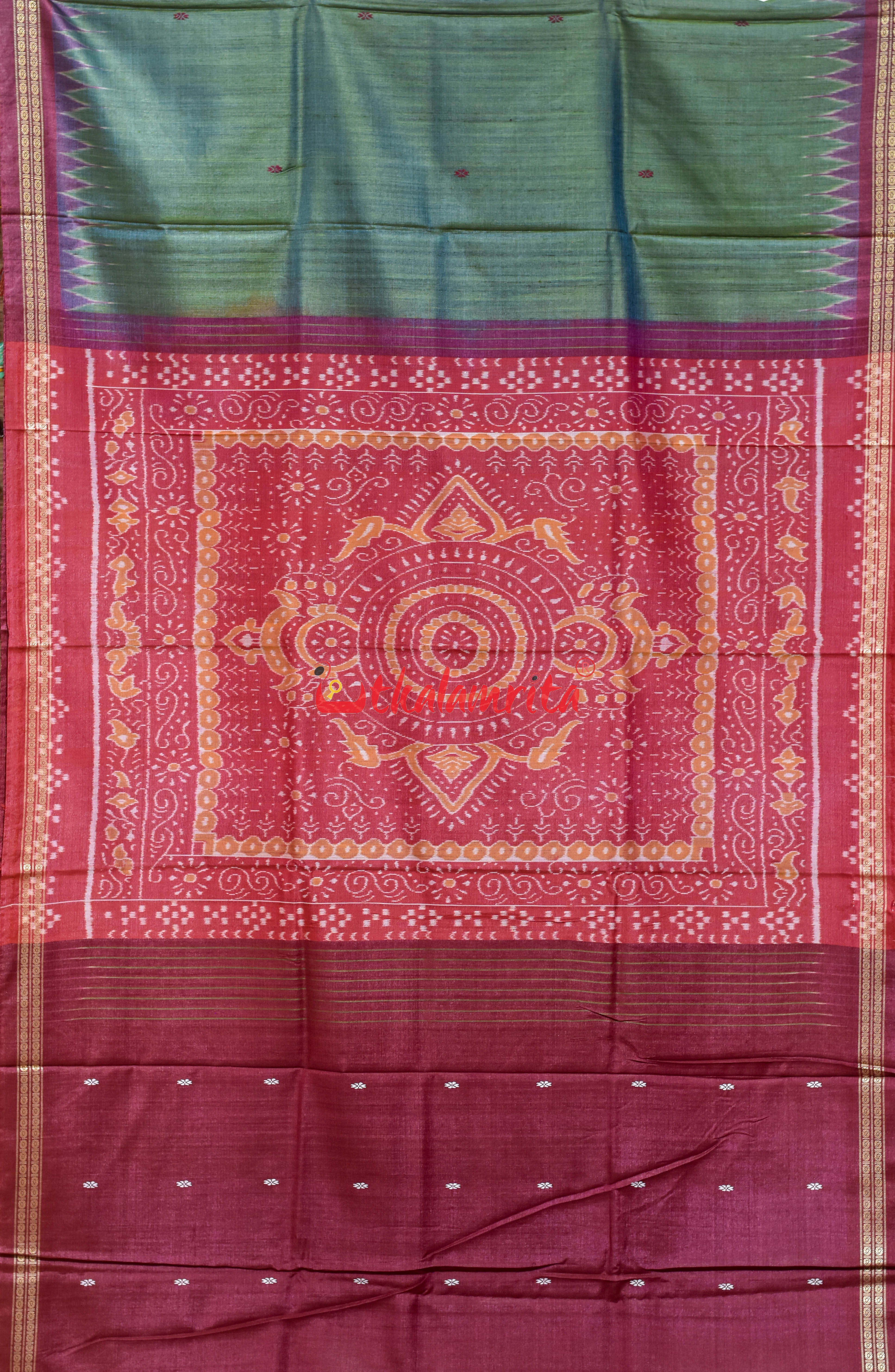 Olive Maroon Traditional Design Gopalpur Tussar Silk Saree