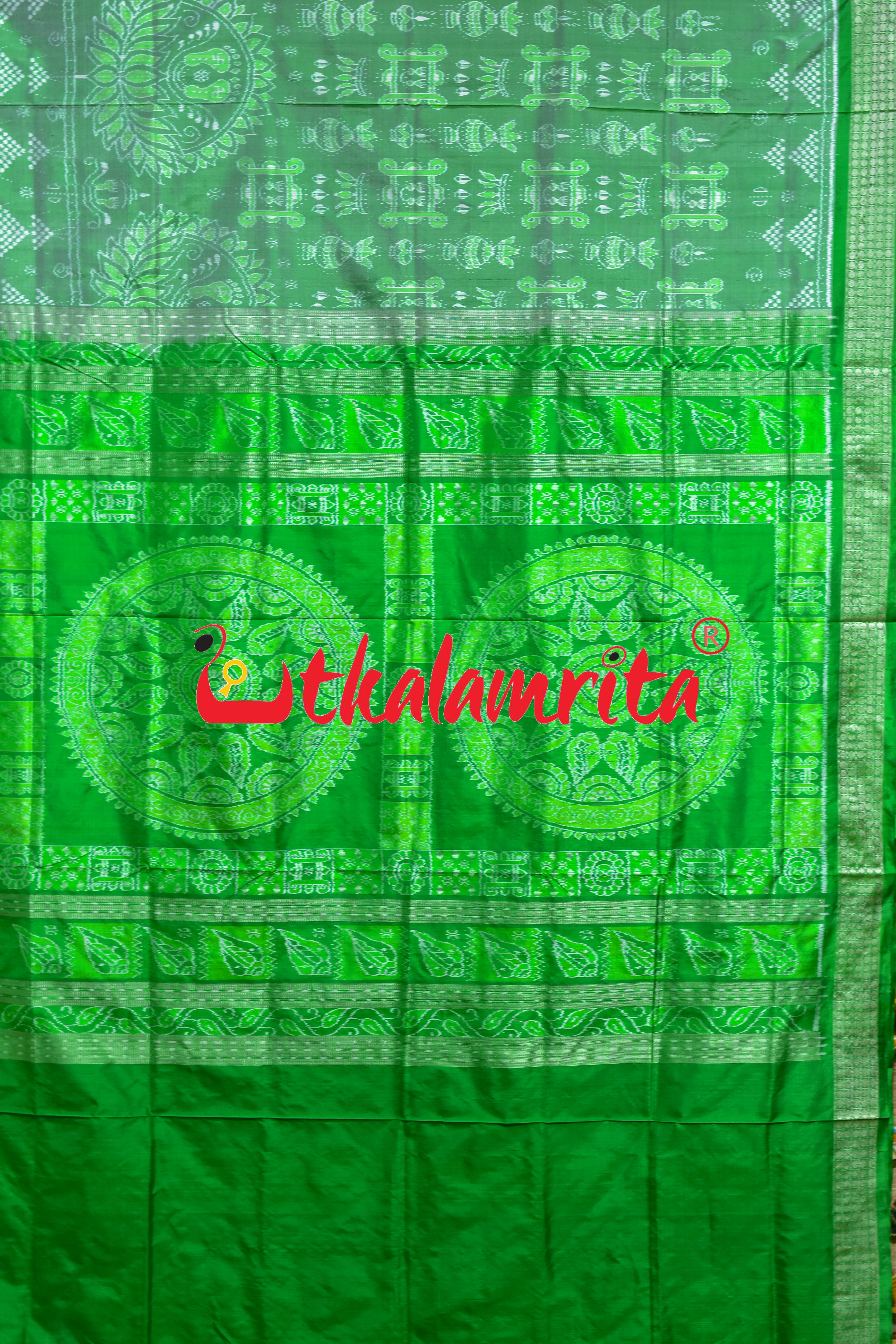 Light Green Lakhmi Pada Sambalpuri Silk Saree