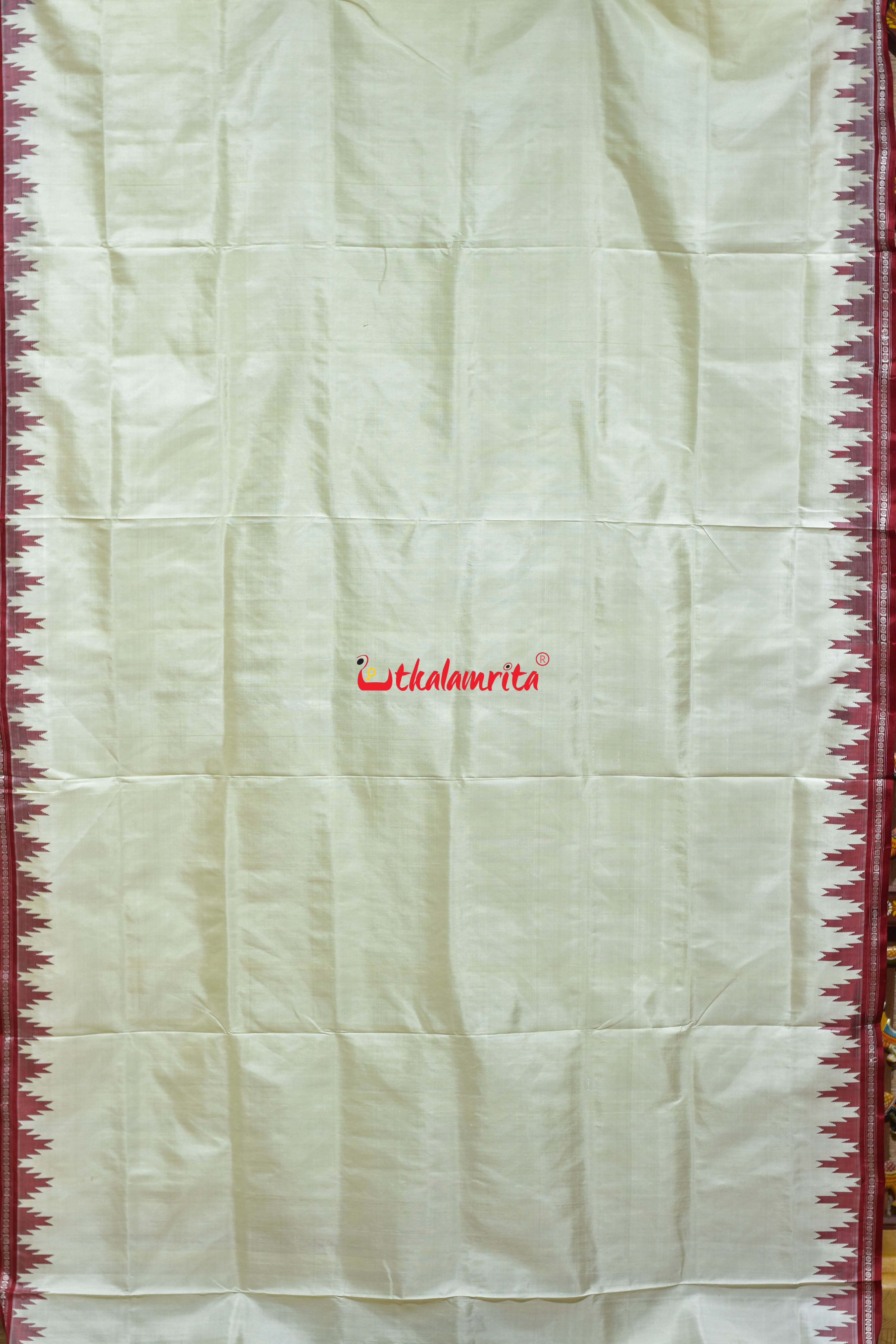 Off White Maroon Single Anchal Berhampuri Silk Saree