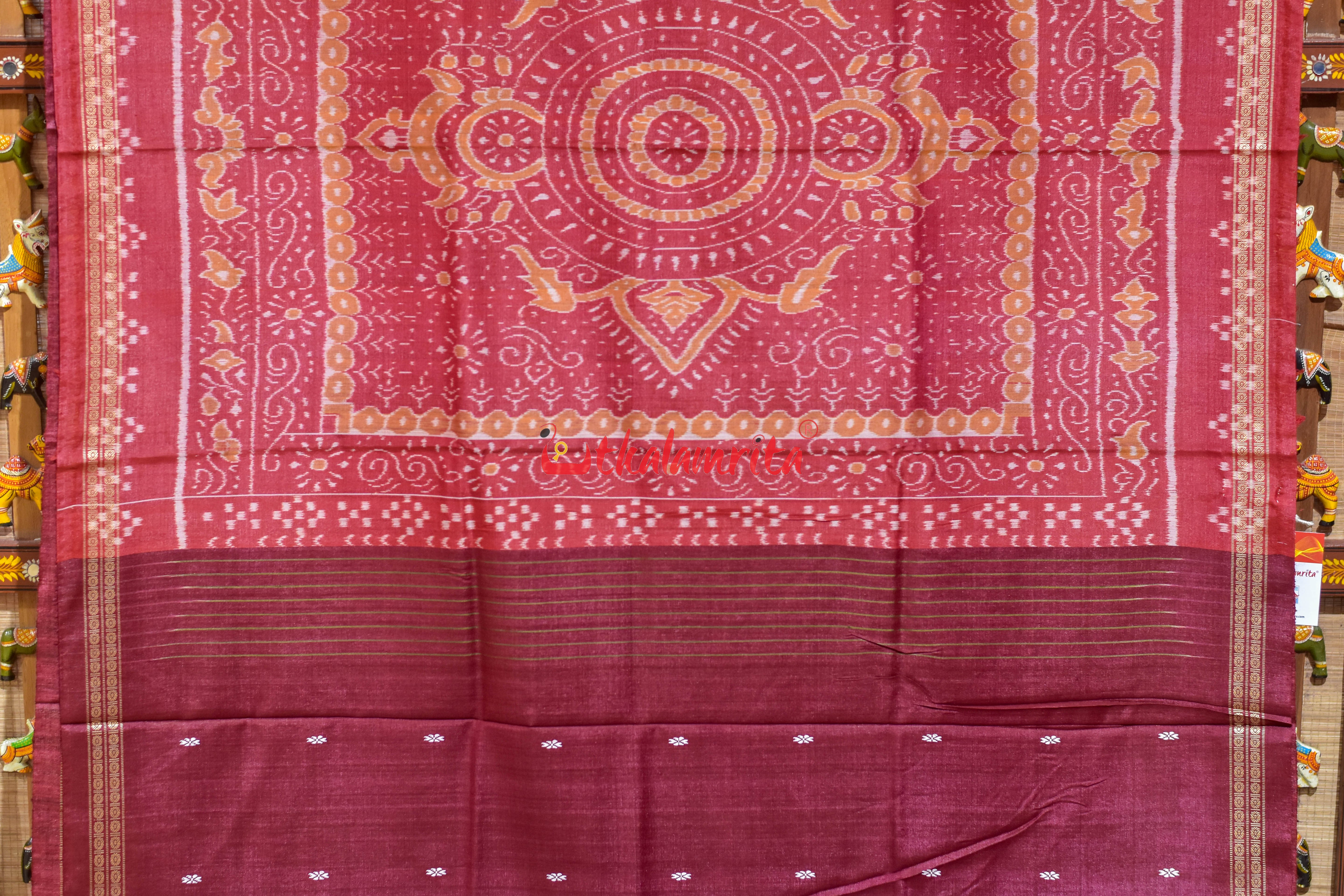 Olive Maroon Traditional Design Gopalpur Tussar Silk Saree