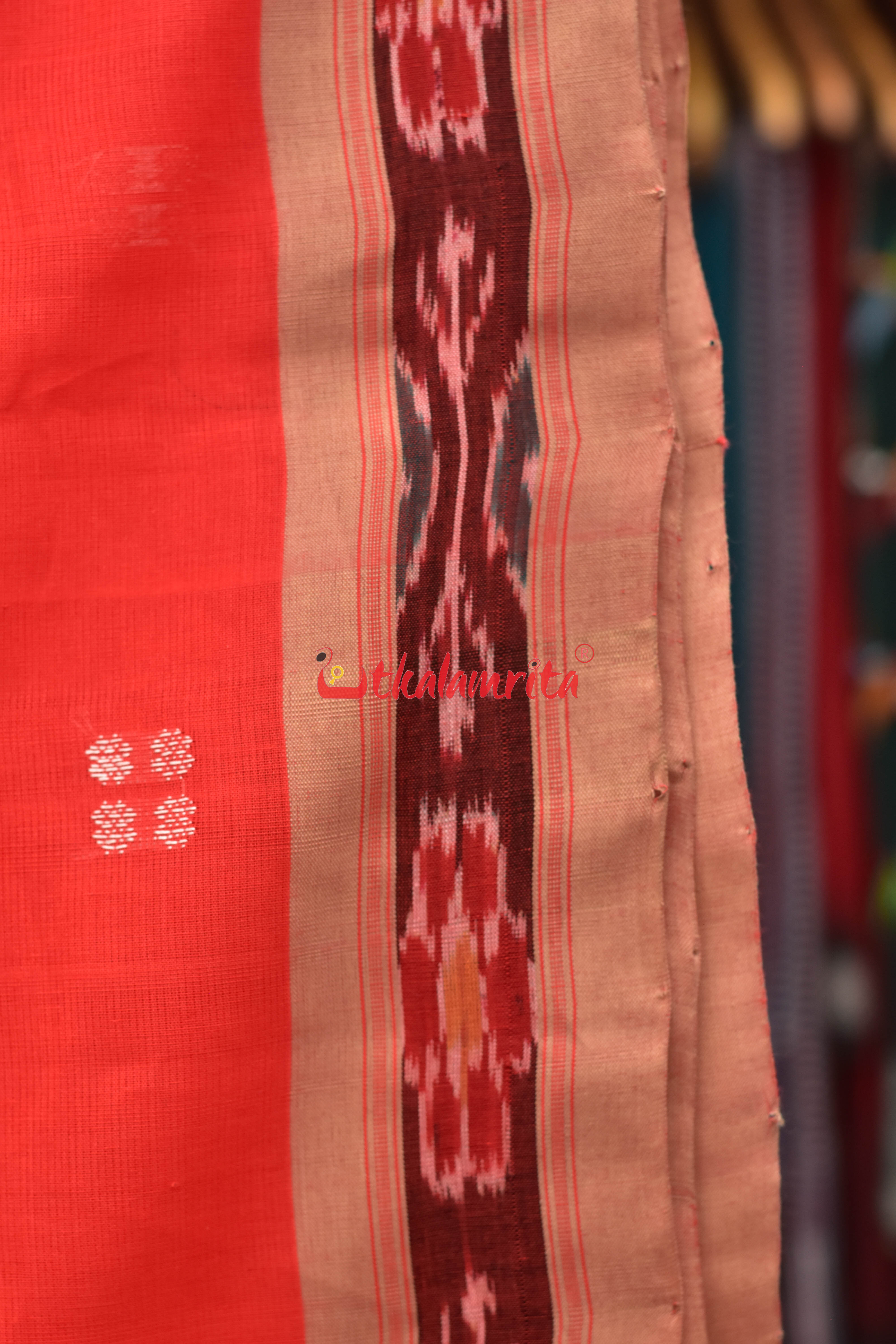 Tomato Red Chandan Pittala Single Cotton Saree
