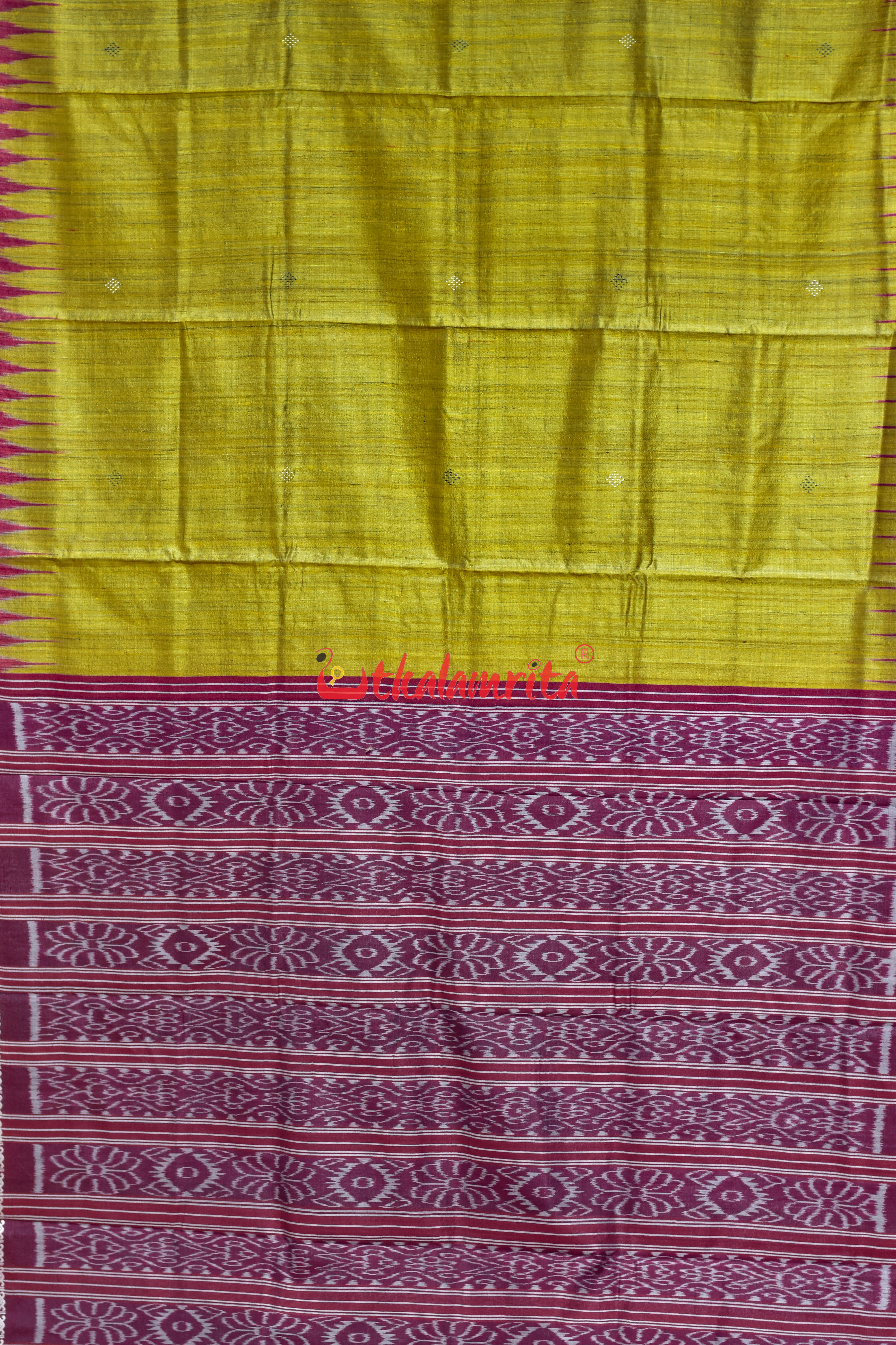Mustard Red Dobby Border Fine Gopalpur Tussar Silk Saree