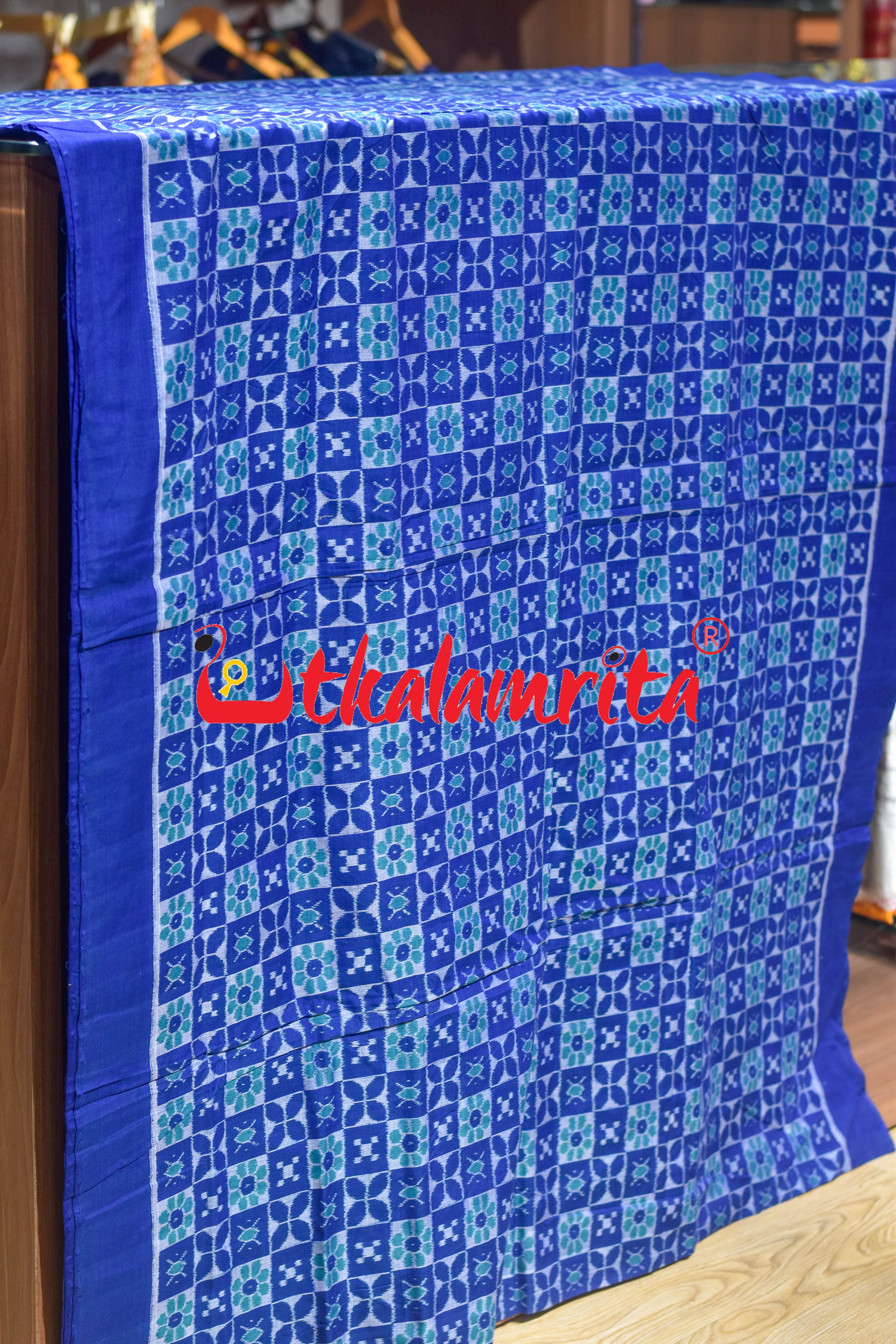 Blue 3D Flower Pasapali Sambalpuri Cotton (Fabric)