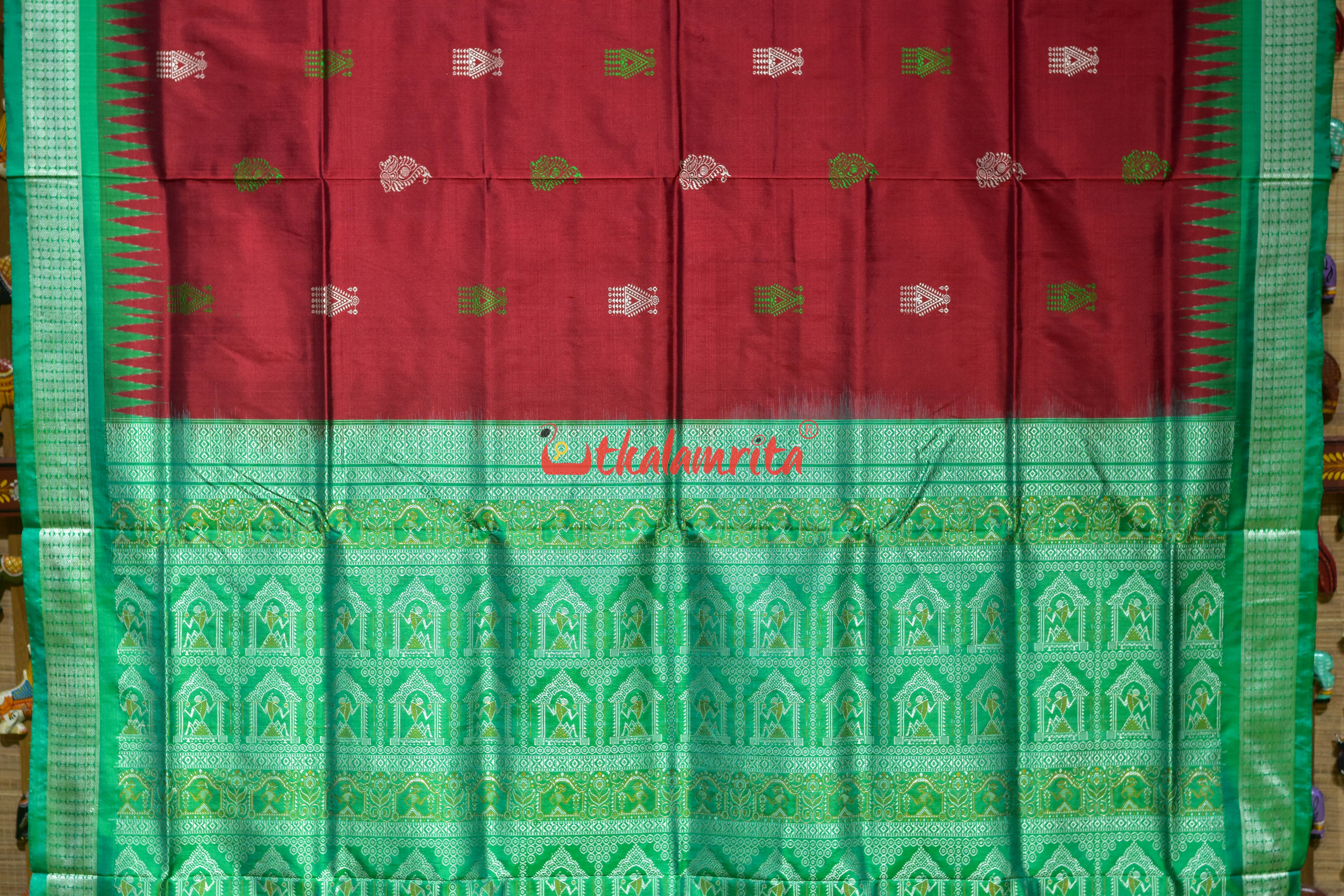 Red Green Tribals Mukuta Bomkai Silk Saree