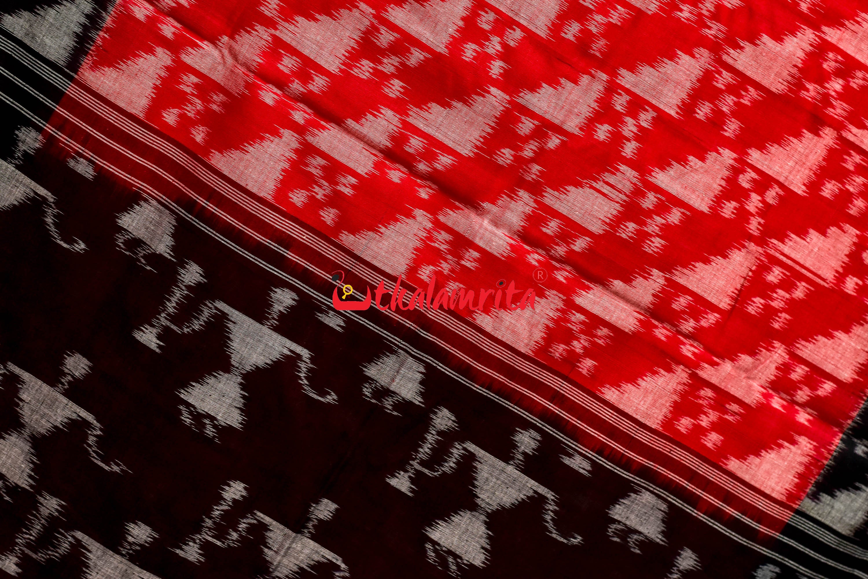 Red Black Scot Pasapali Tribal Anchal Khandua Cotton Saree