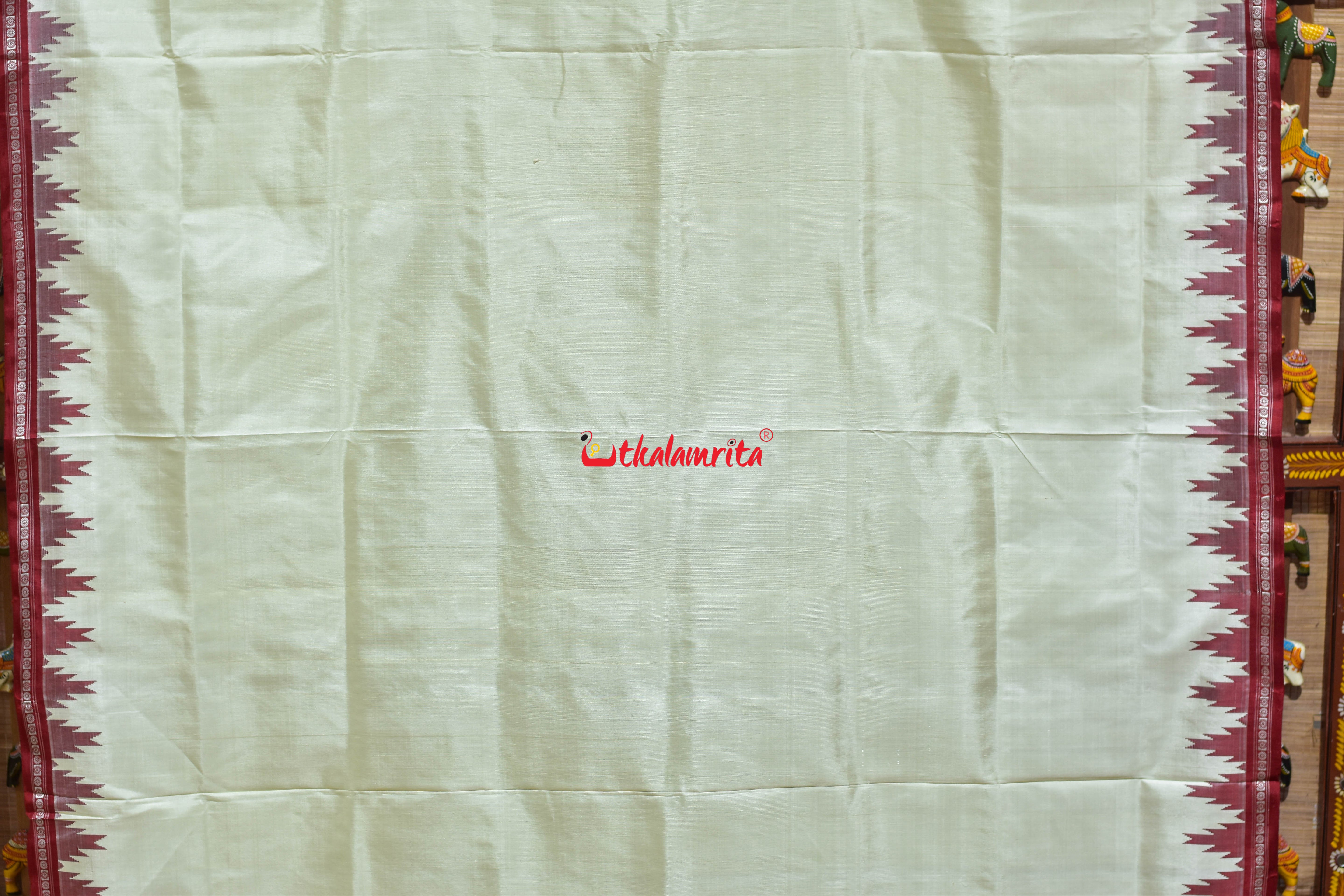 Off White Maroon Single Anchal Berhampuri Silk Saree