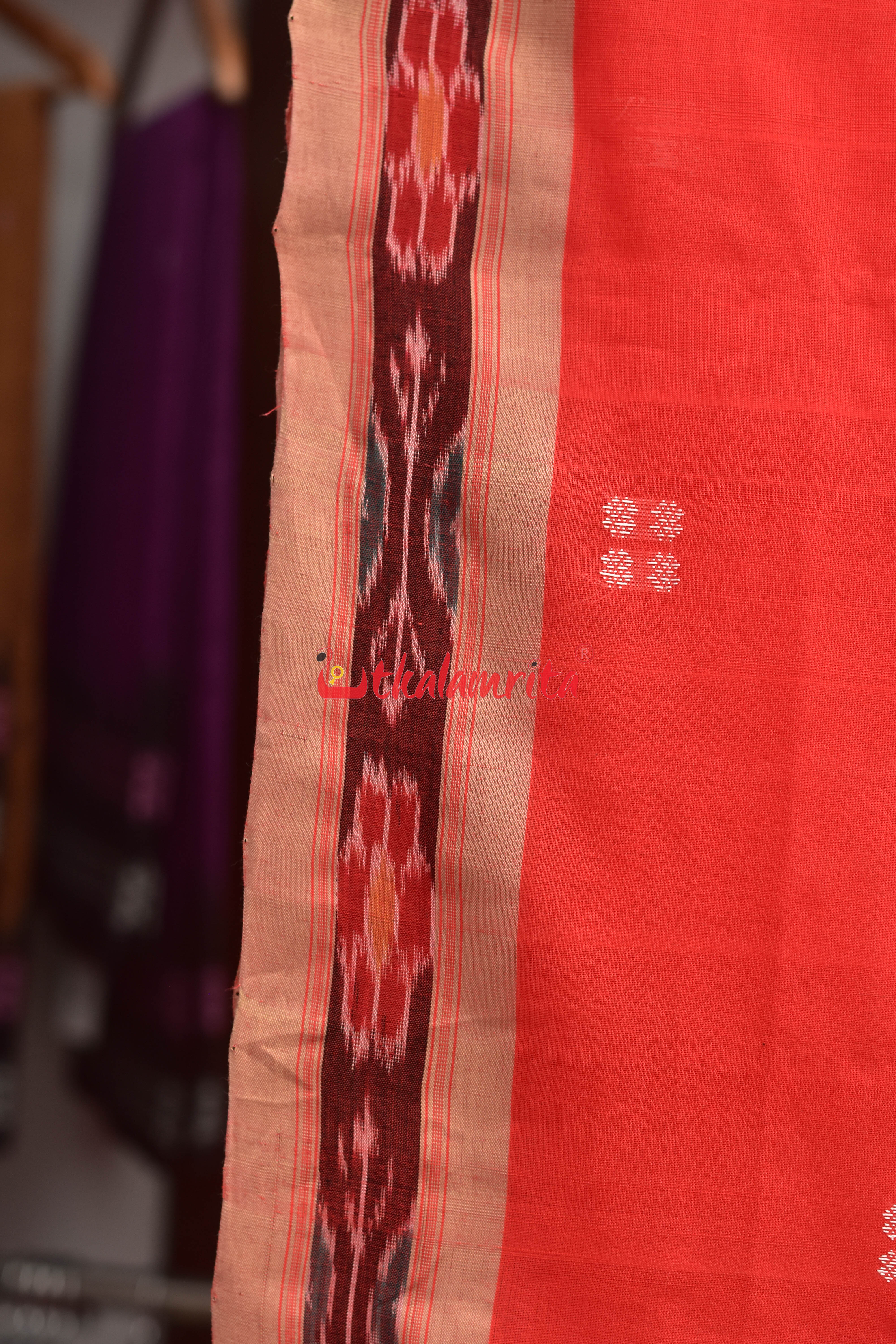 Tomato Red Chandan Pittala Single Cotton Saree