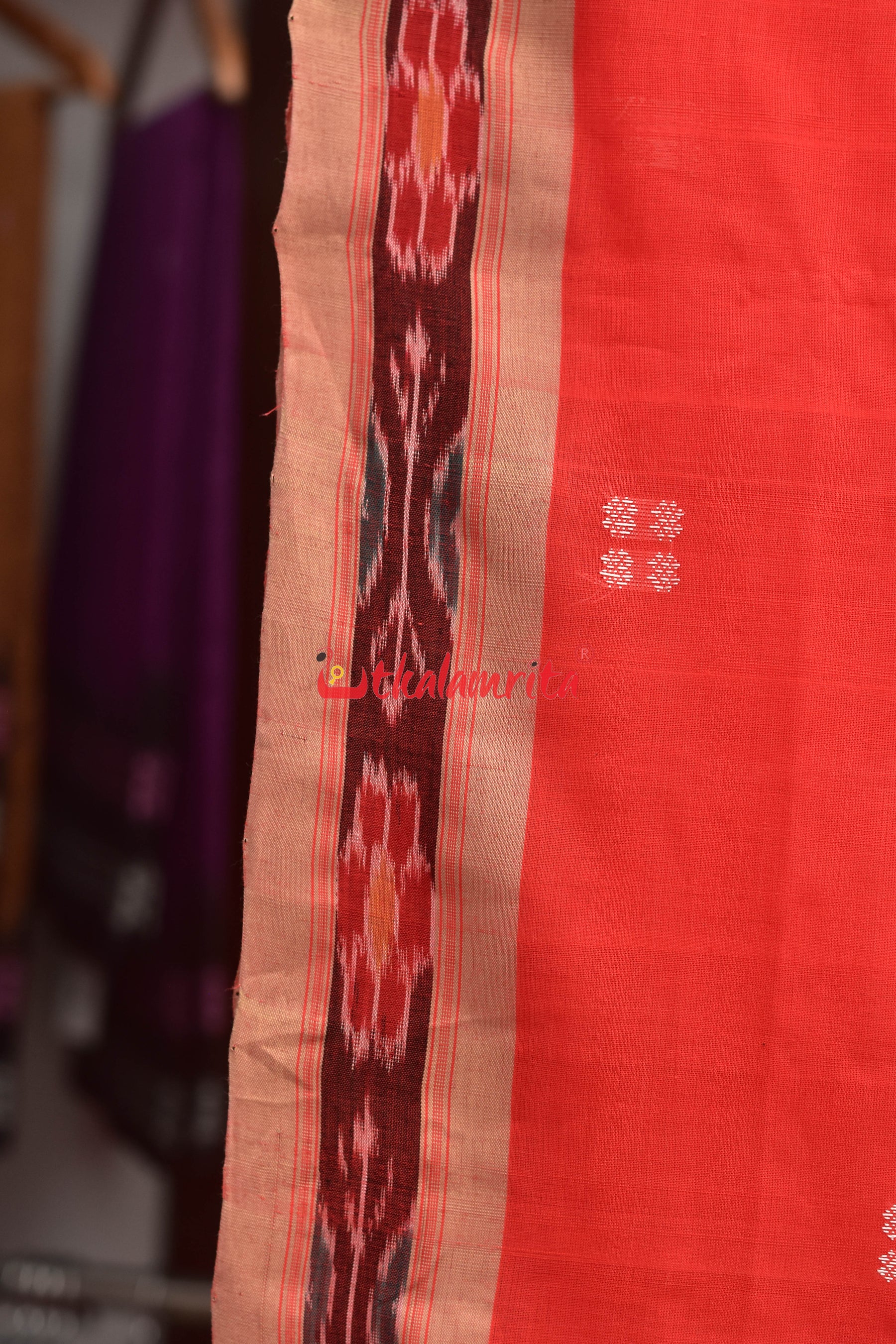 Tomato Red Chandan Pittala Single Cotton Saree