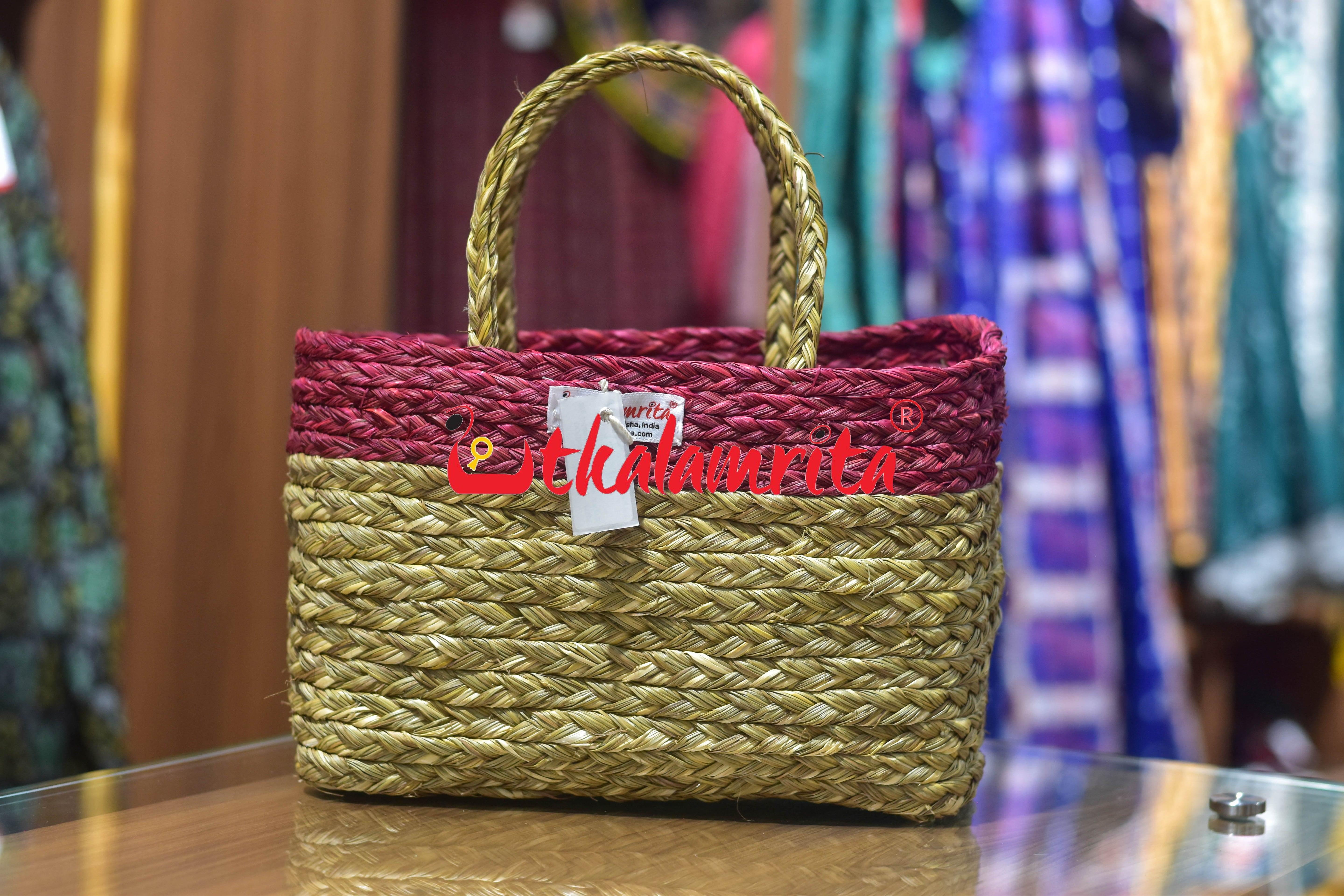 Medium Sabai Grass Red Hamper Bag