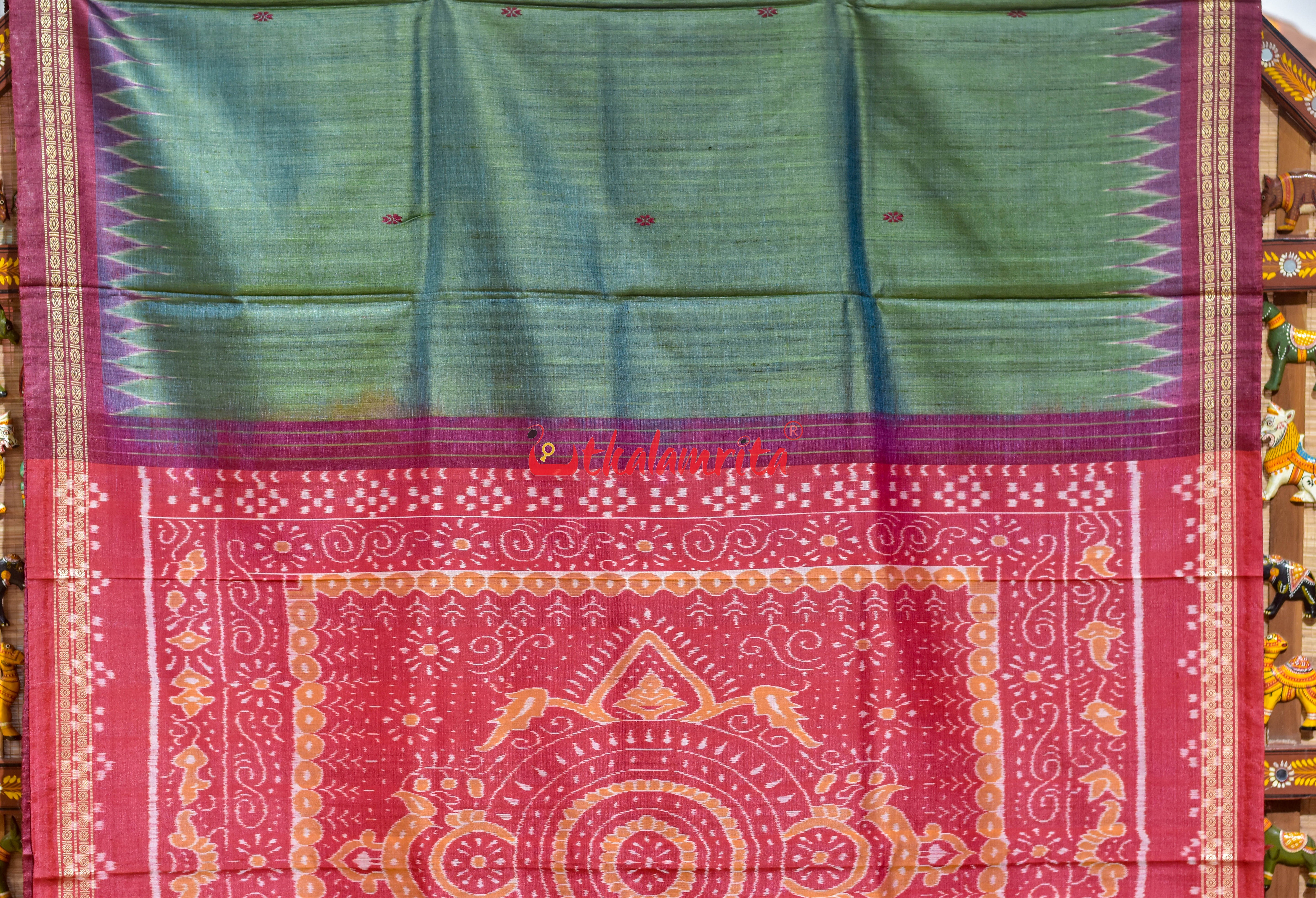 Olive Maroon Traditional Design Gopalpur Tussar Silk Saree