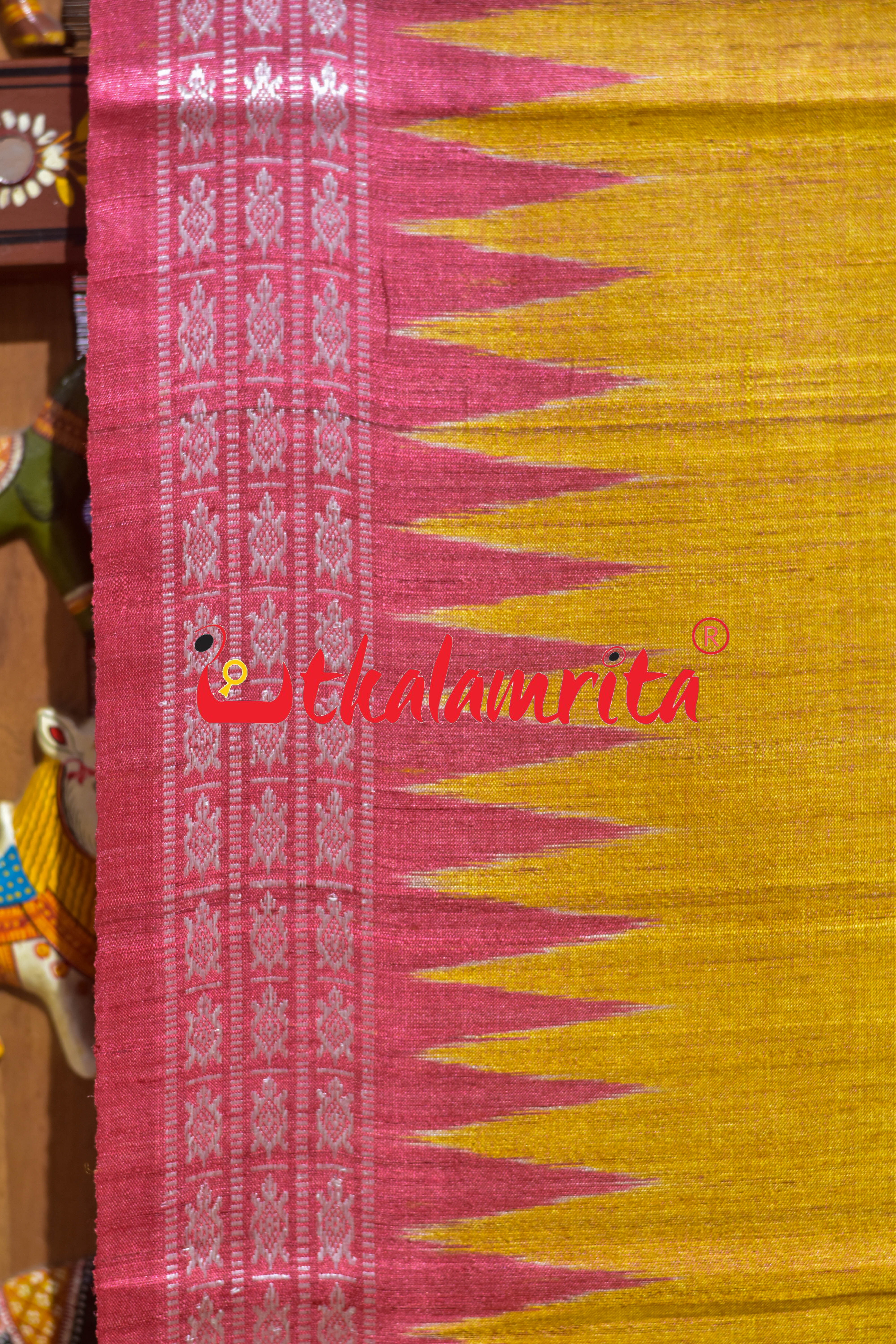 Golden Red Japanese Fan Gopalpur Tussar Saree