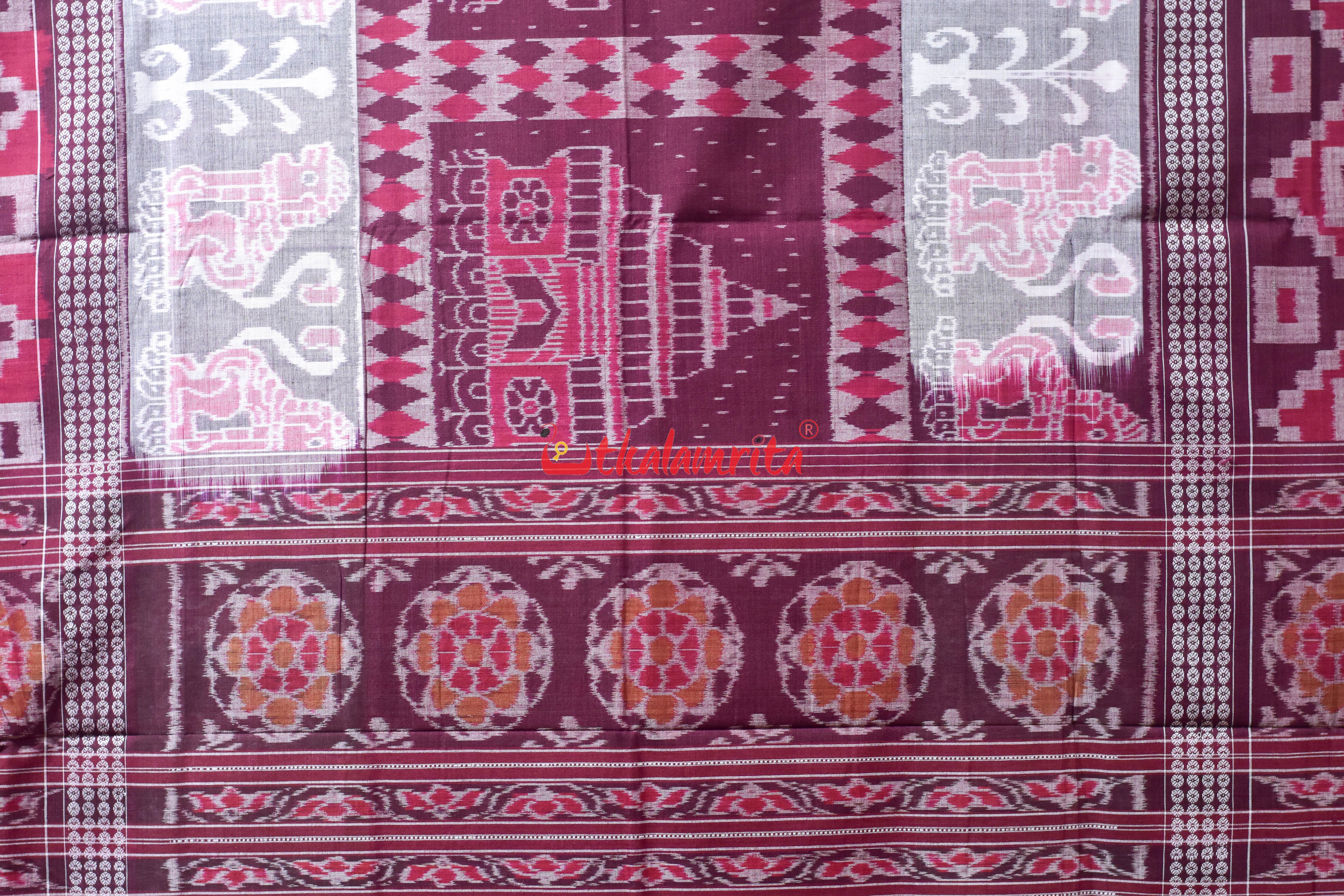 Maroon Konark With Big Border Sambalpuri Cotton Saree