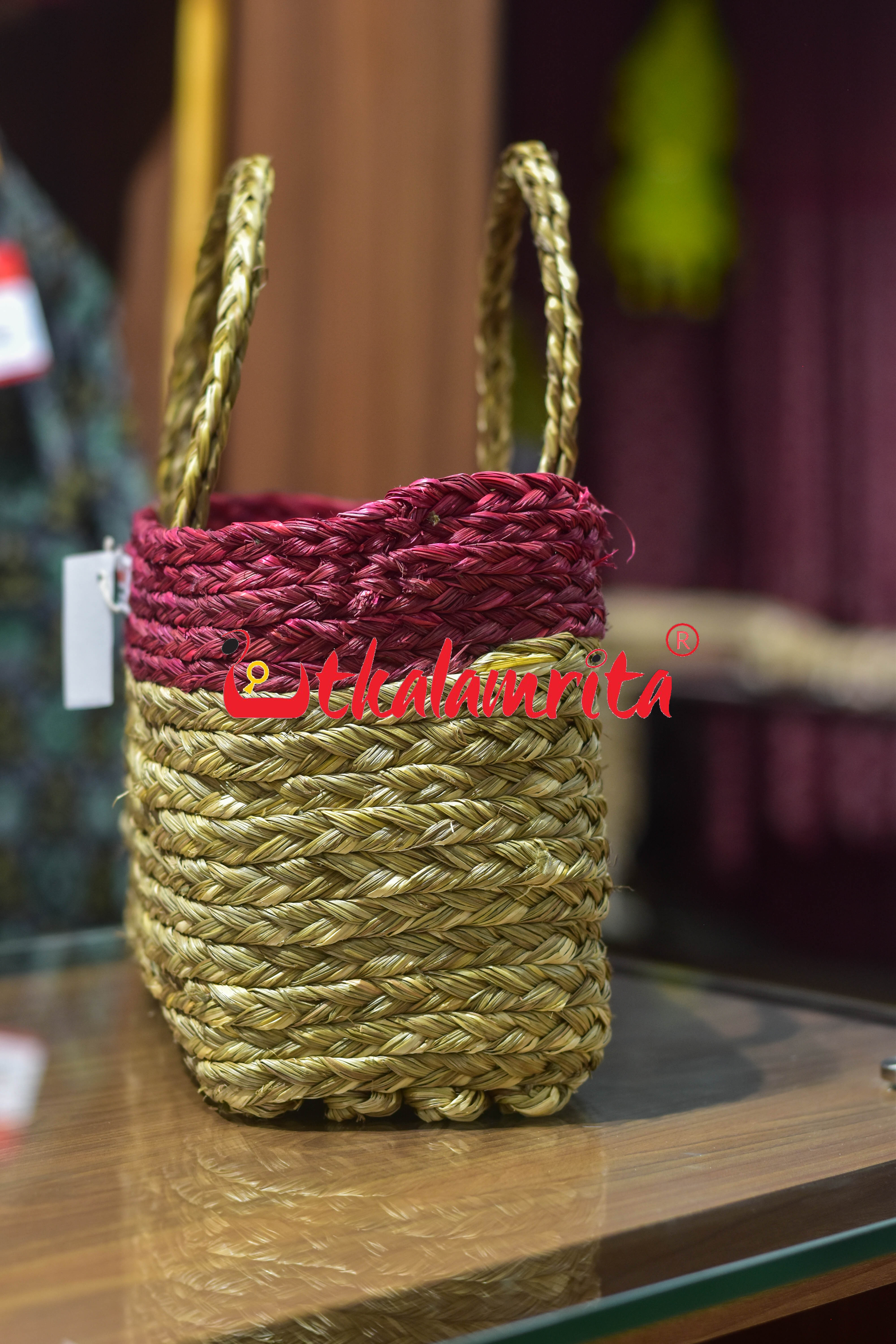 Medium Sabai Grass Red Hamper Bag