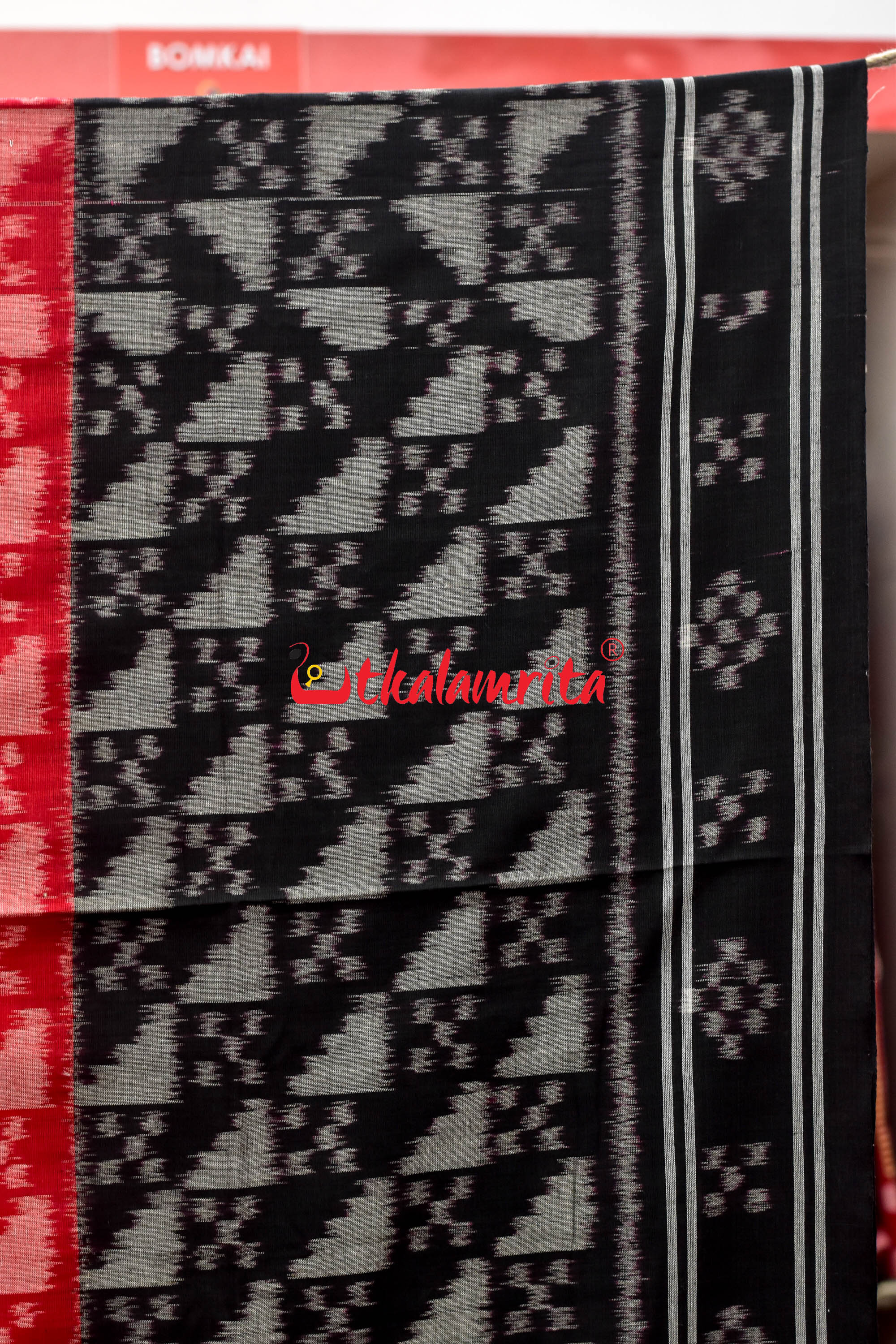 Red Black Scot Pasapali Tribal Anchal Khandua Cotton Saree