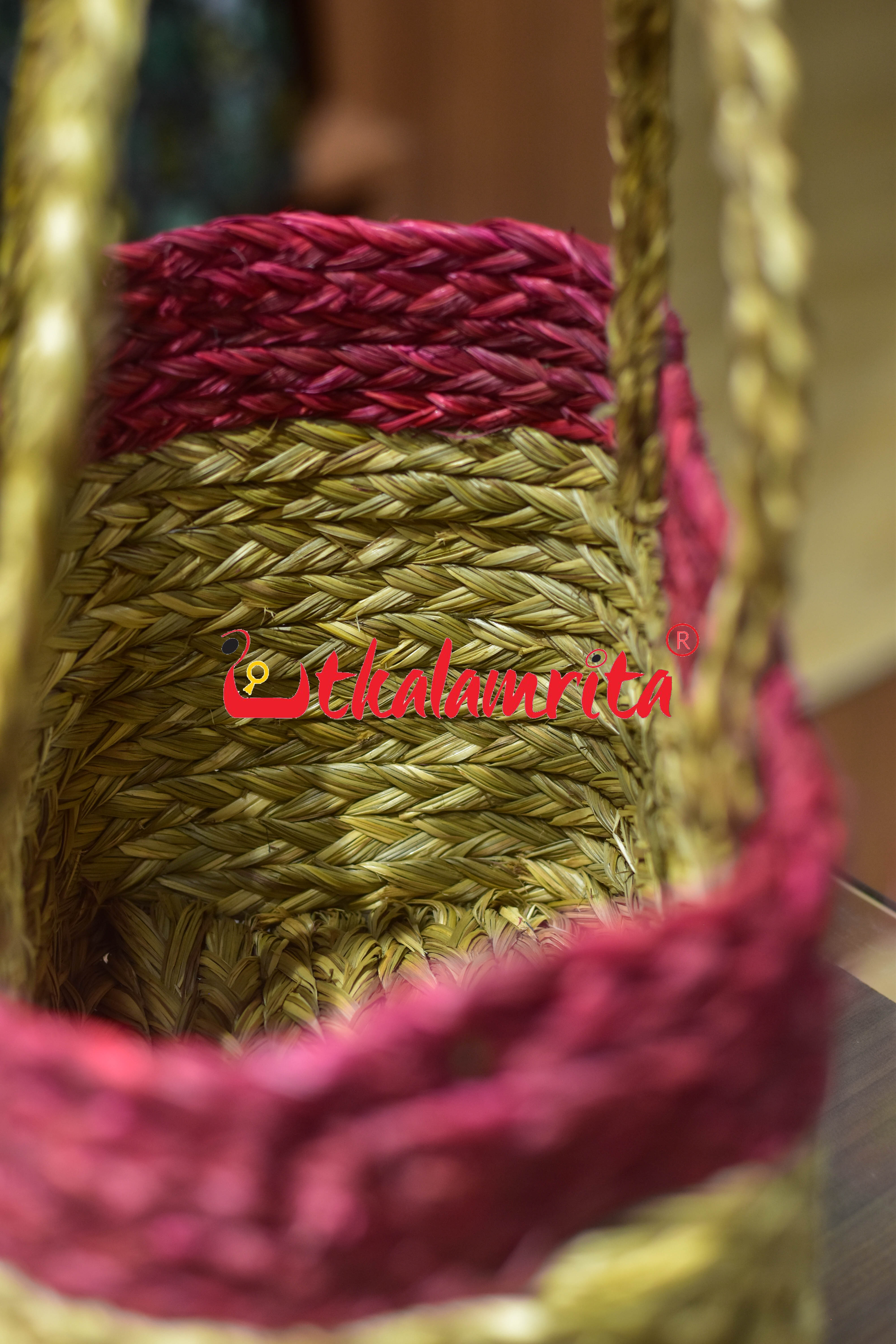 Medium Sabai Grass Red Hamper Bag