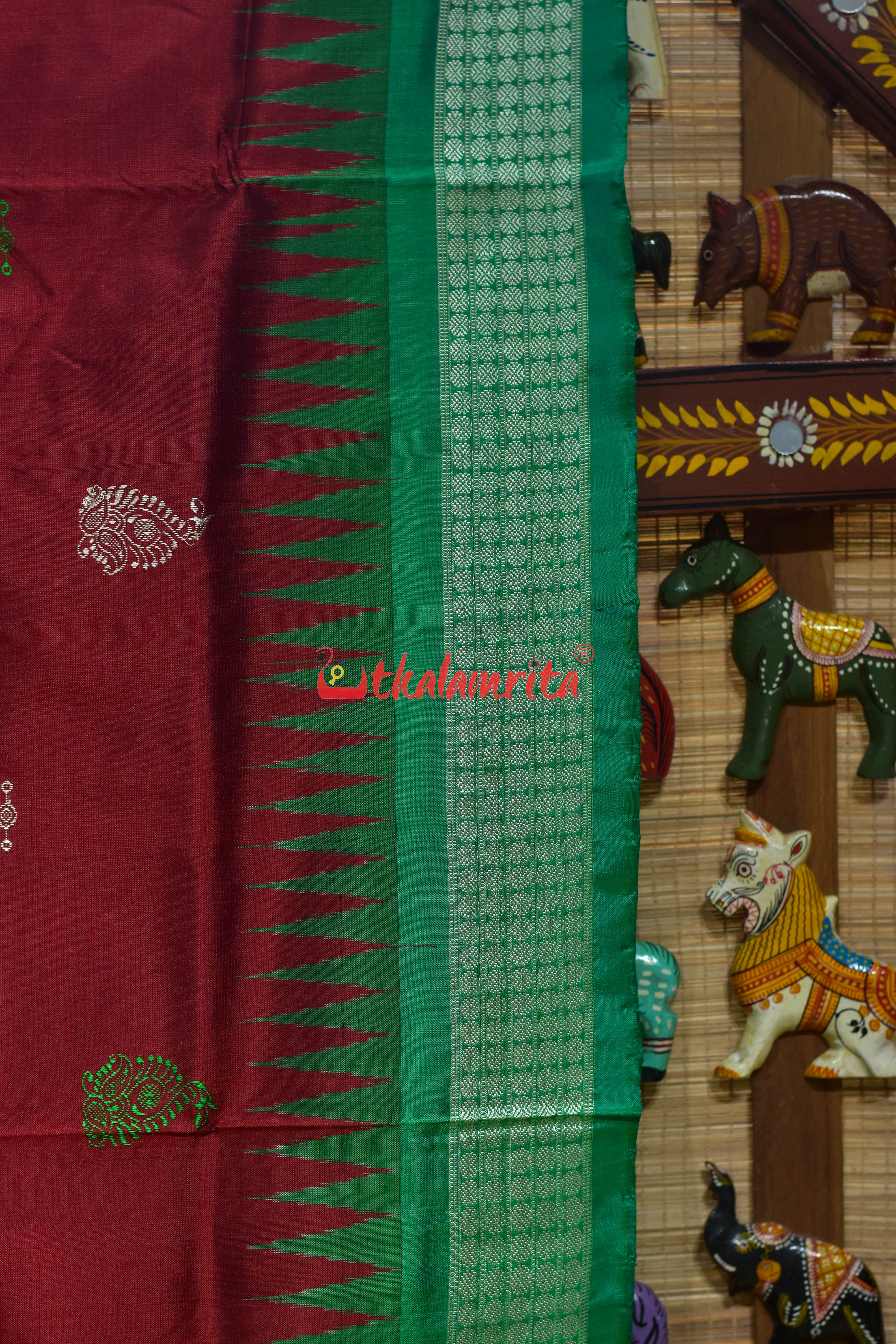 Red Green Tribals Mukuta Bomkai Silk Saree