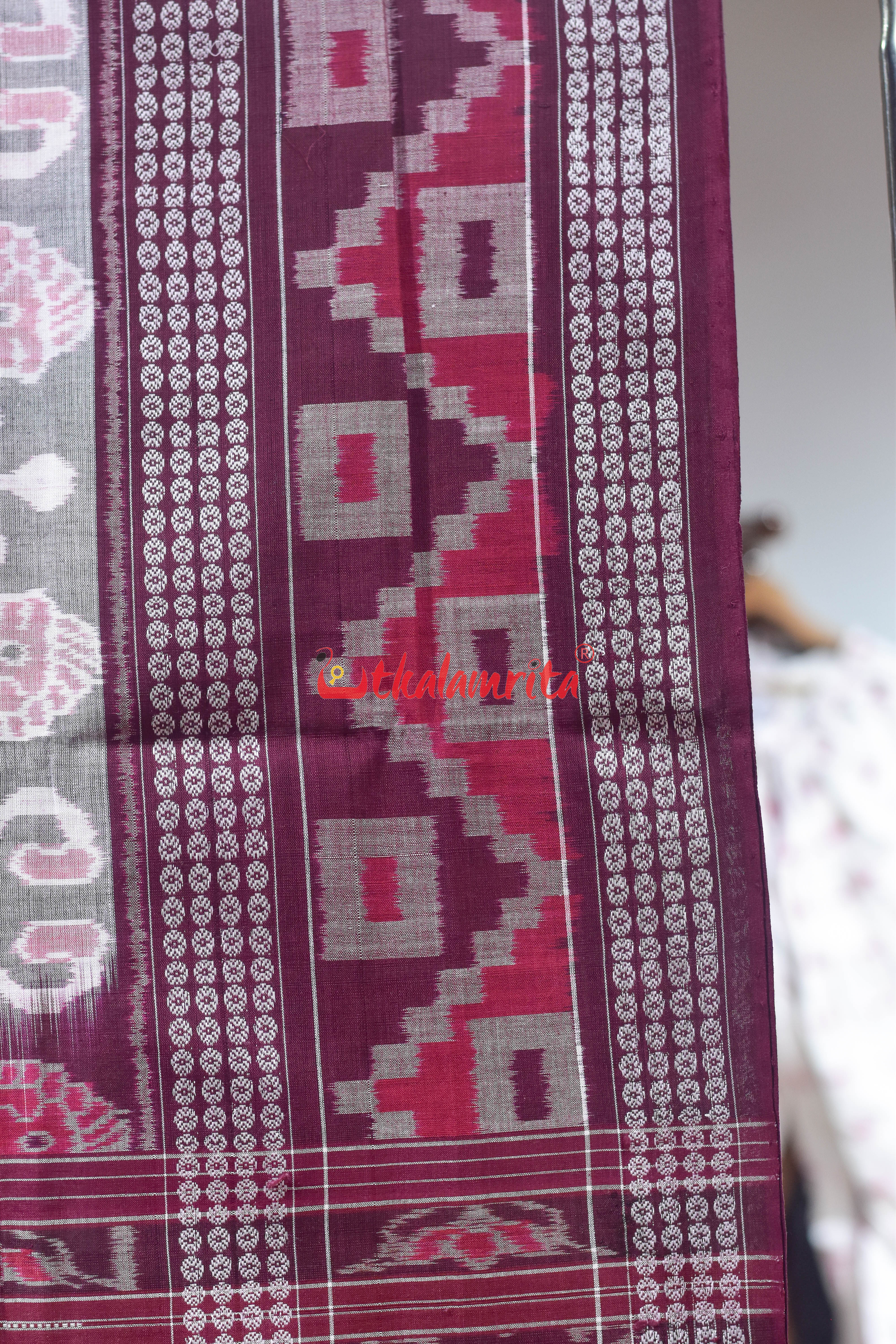 Maroon Konark With Big Border Sambalpuri Cotton Saree
