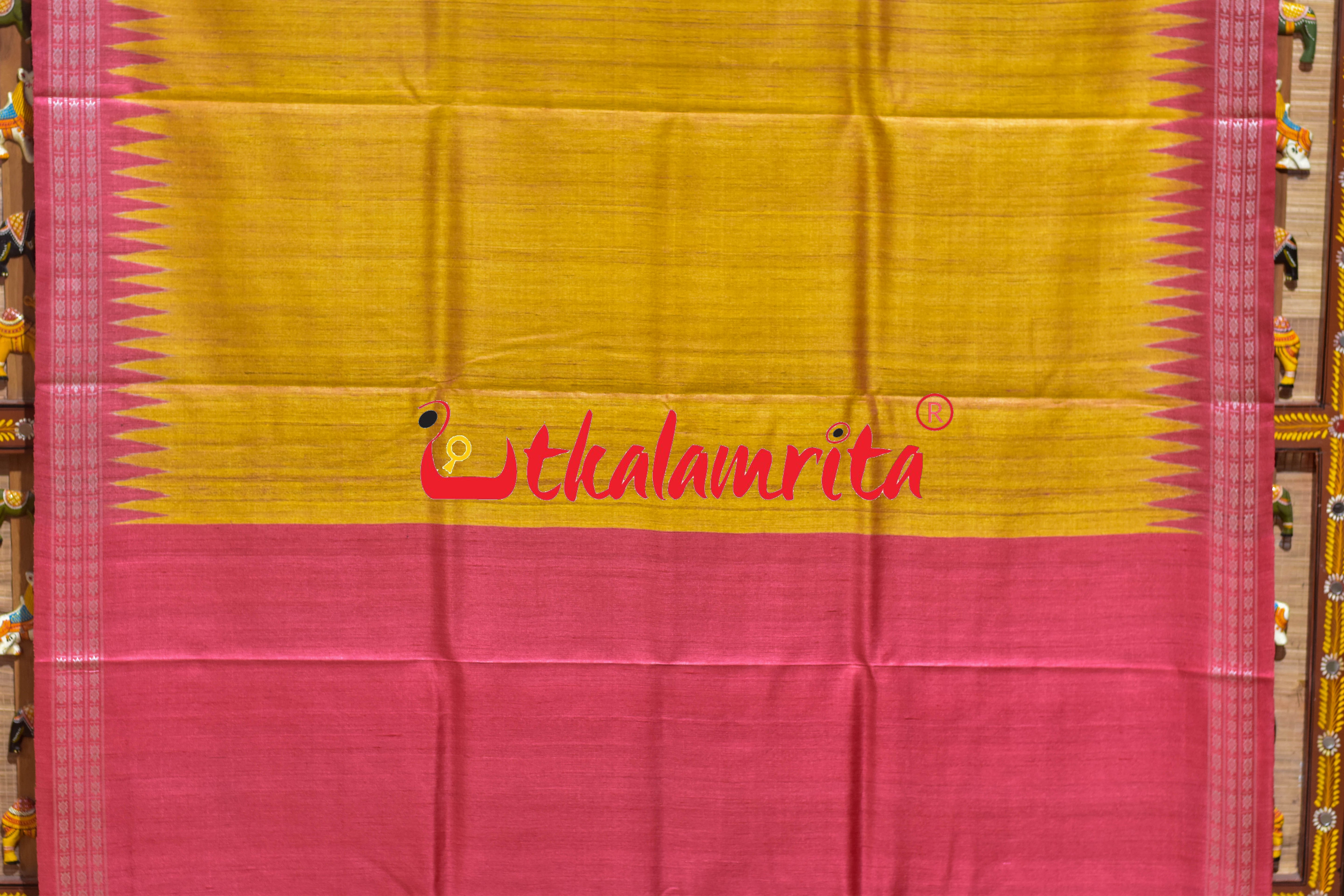 Golden Red Japanese Fan Gopalpur Tussar Saree