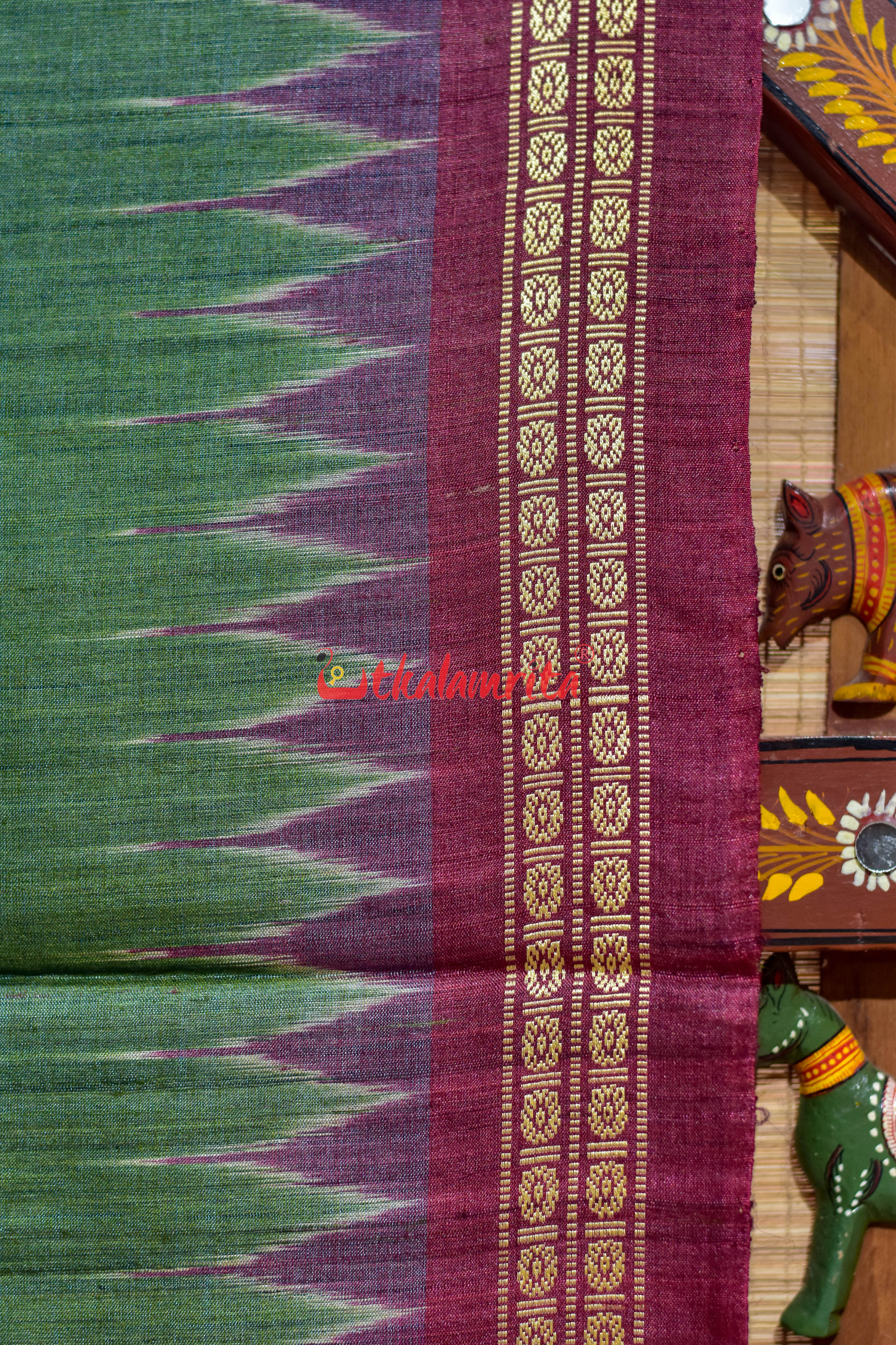 Olive Maroon Traditional Design Gopalpur Tussar Silk Saree