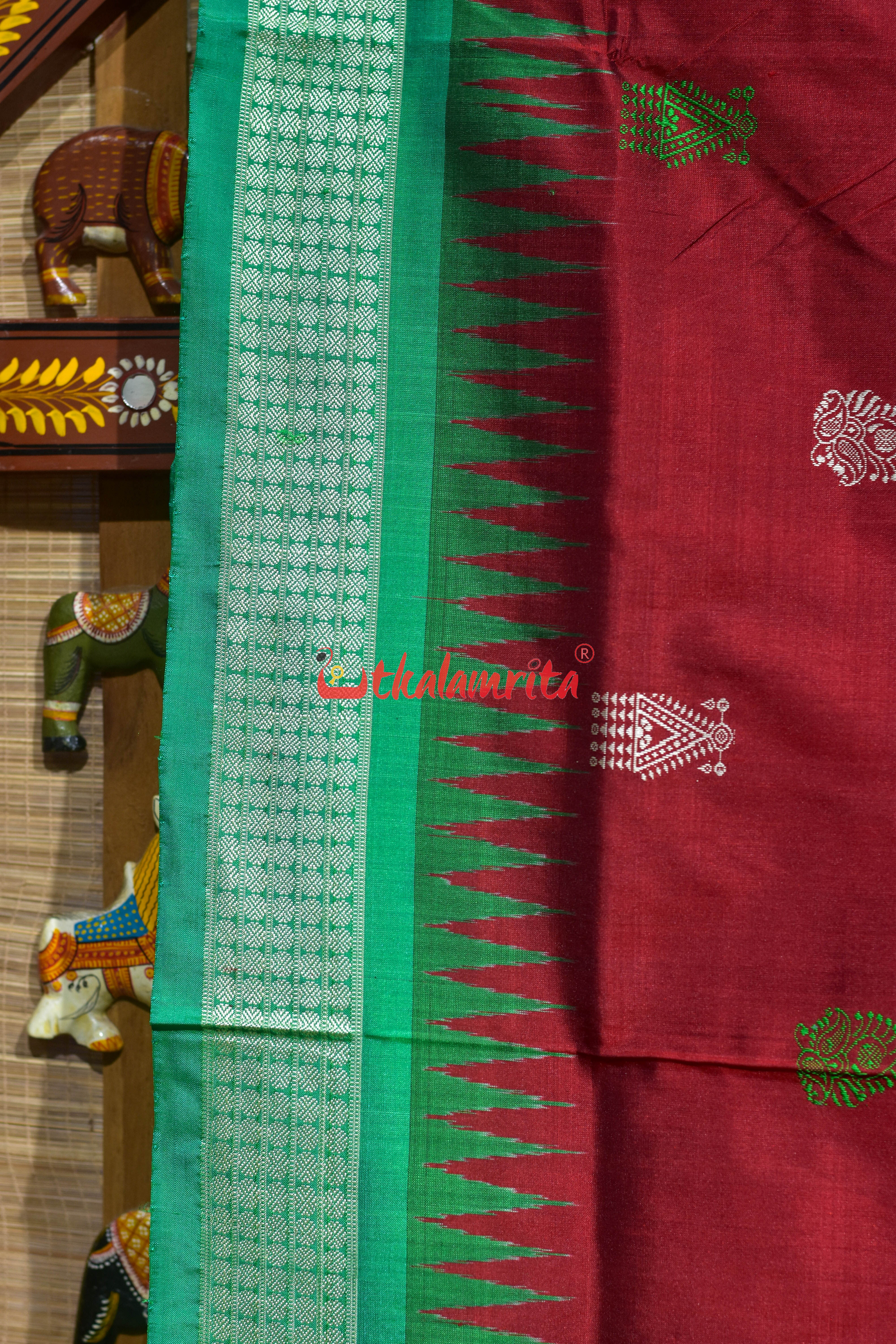 Red Green Tribals Mukuta Bomkai Silk Saree