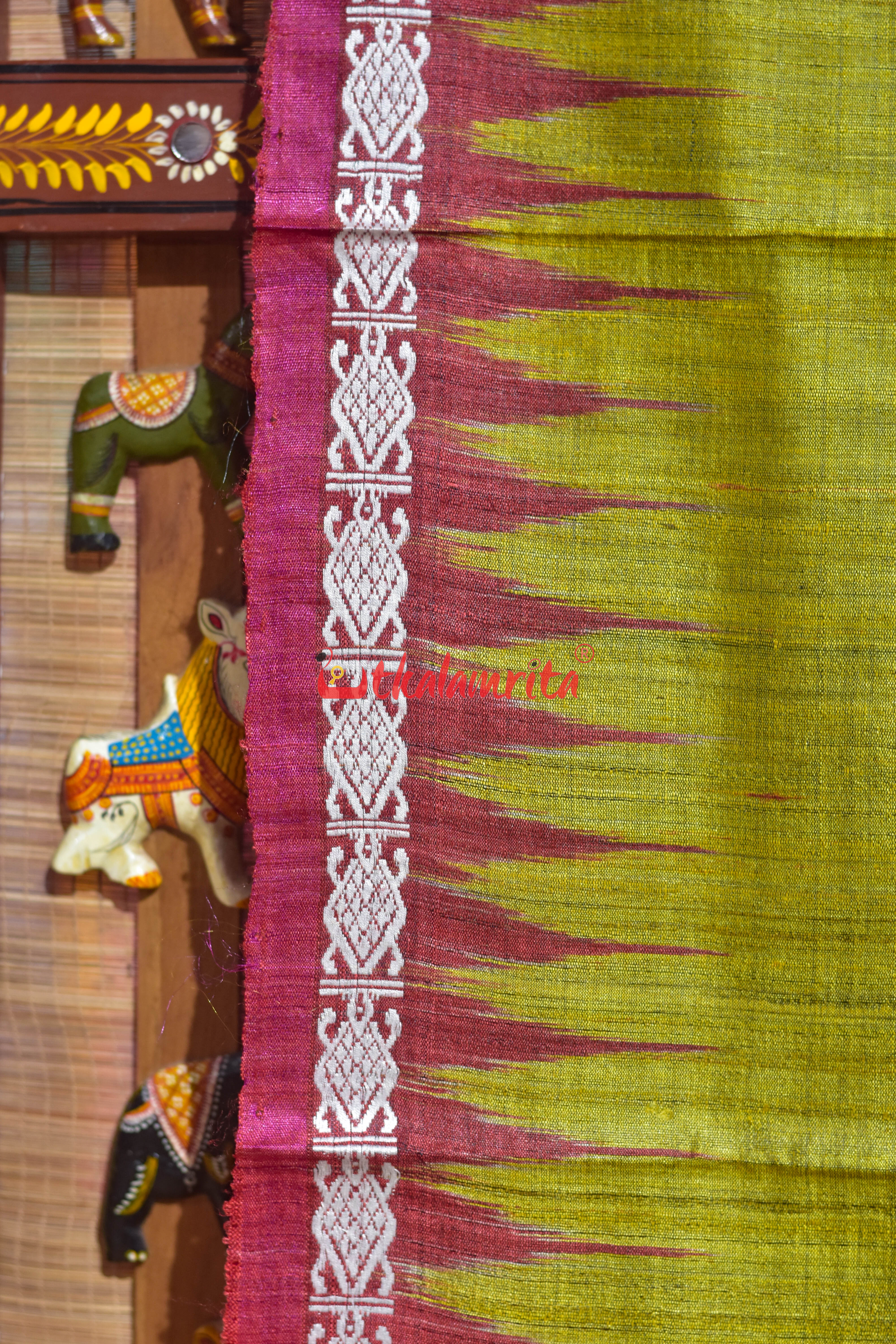 Mustard Red Dobby Border Fine Gopalpur Tussar Silk Saree