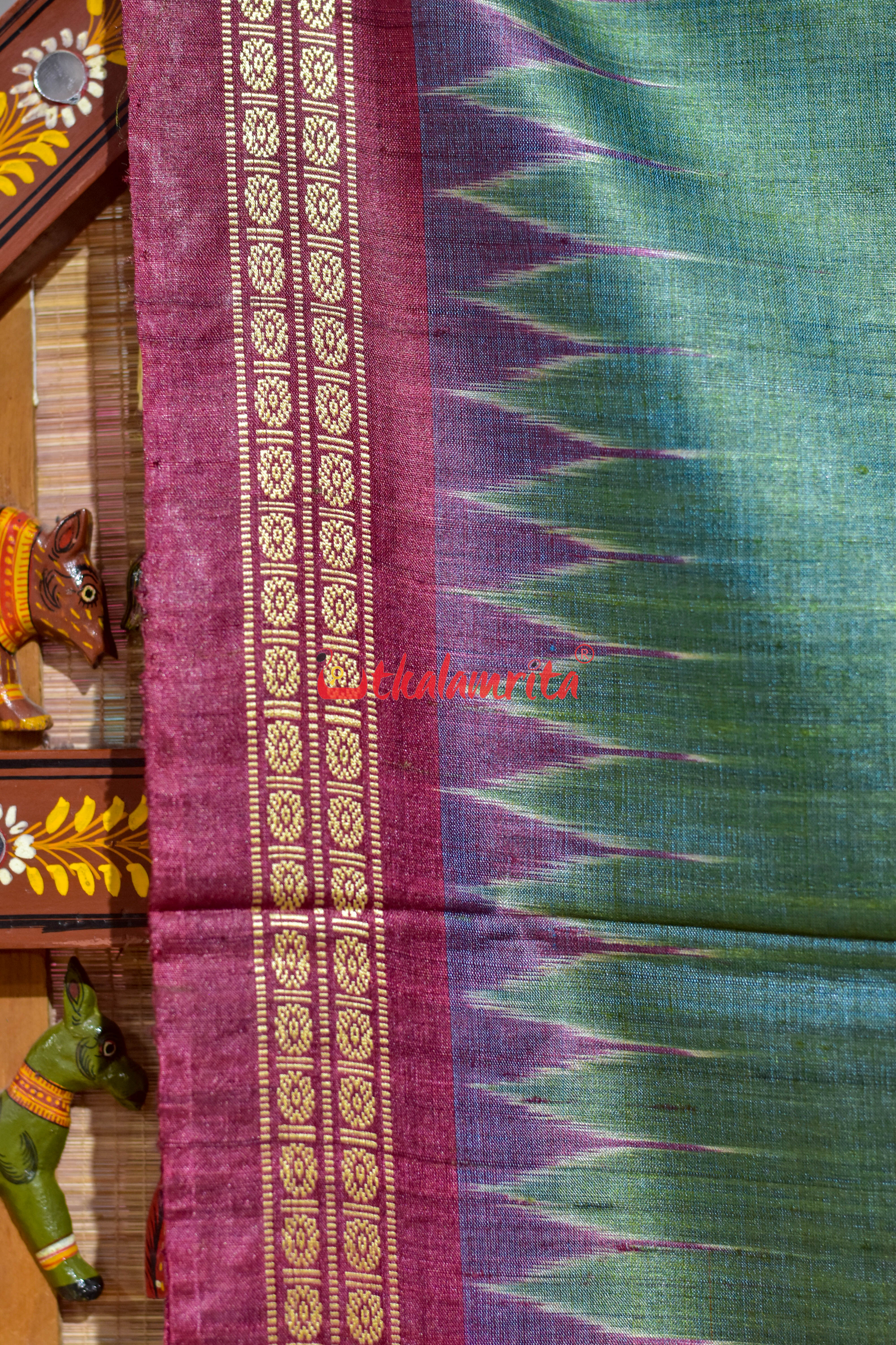 Olive Maroon Traditional Design Gopalpur Tussar Silk Saree