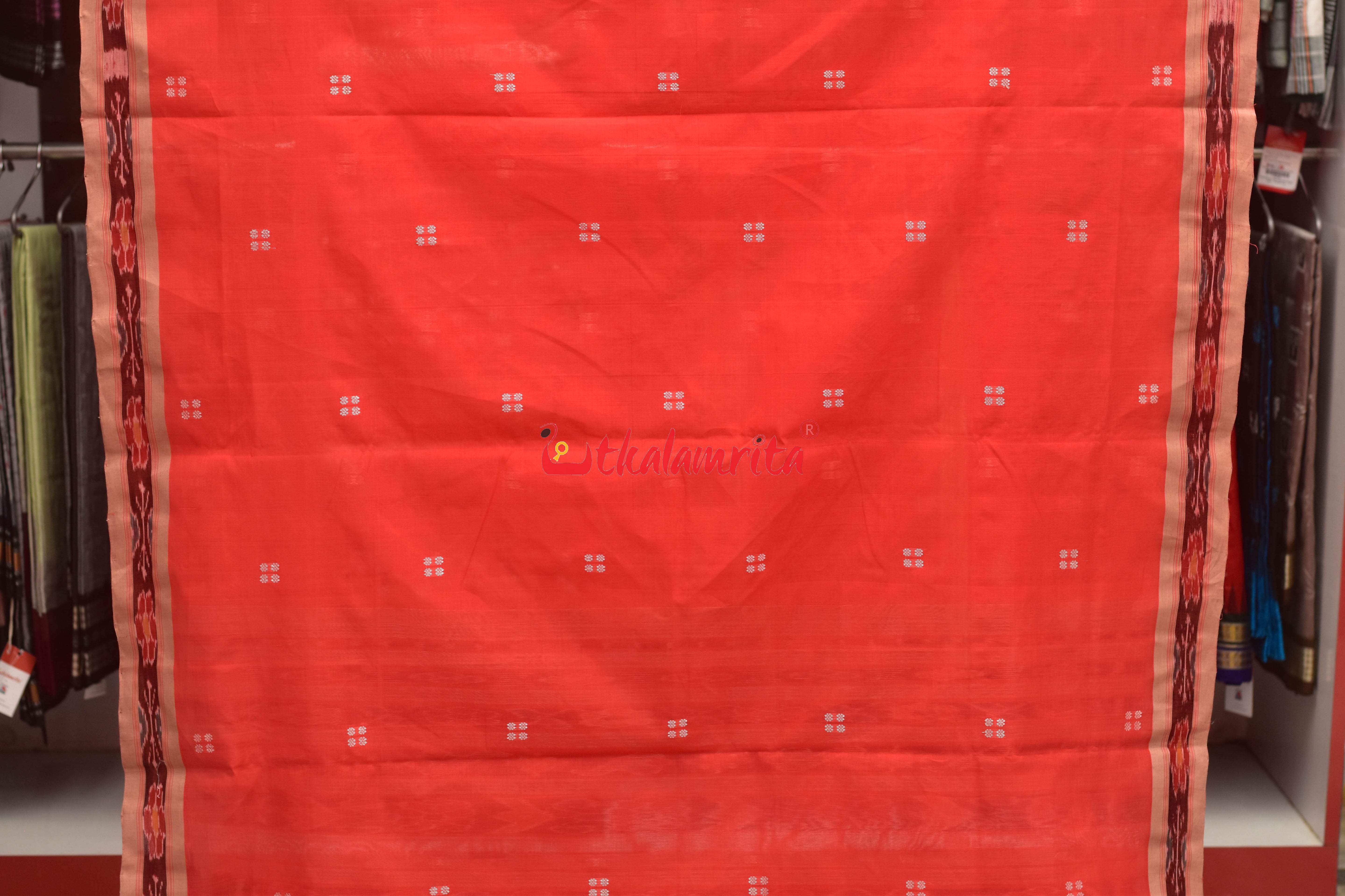 Tomato Red Chandan Pittala Single Cotton Saree