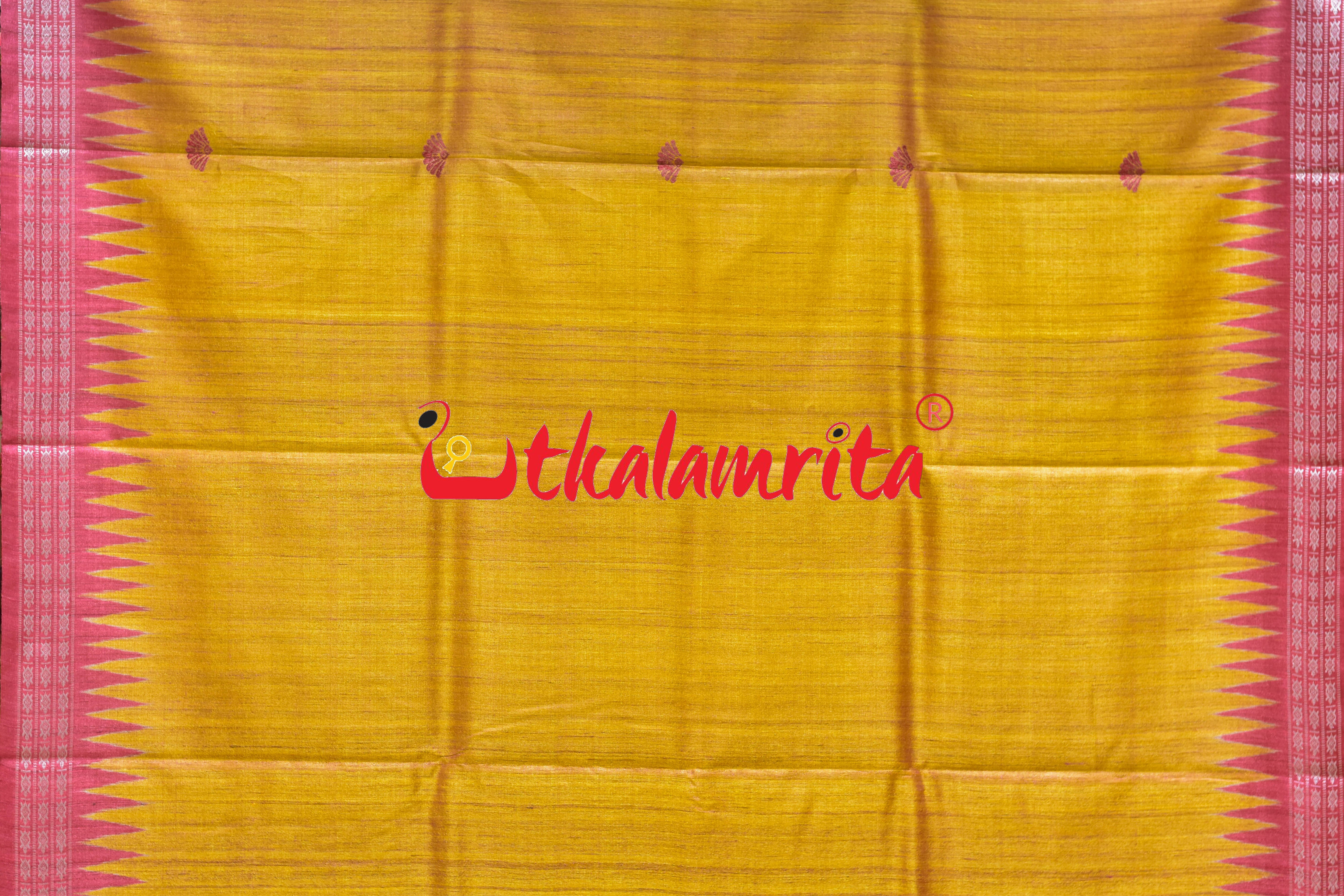 Golden Red Japanese Fan Gopalpur Tussar Saree