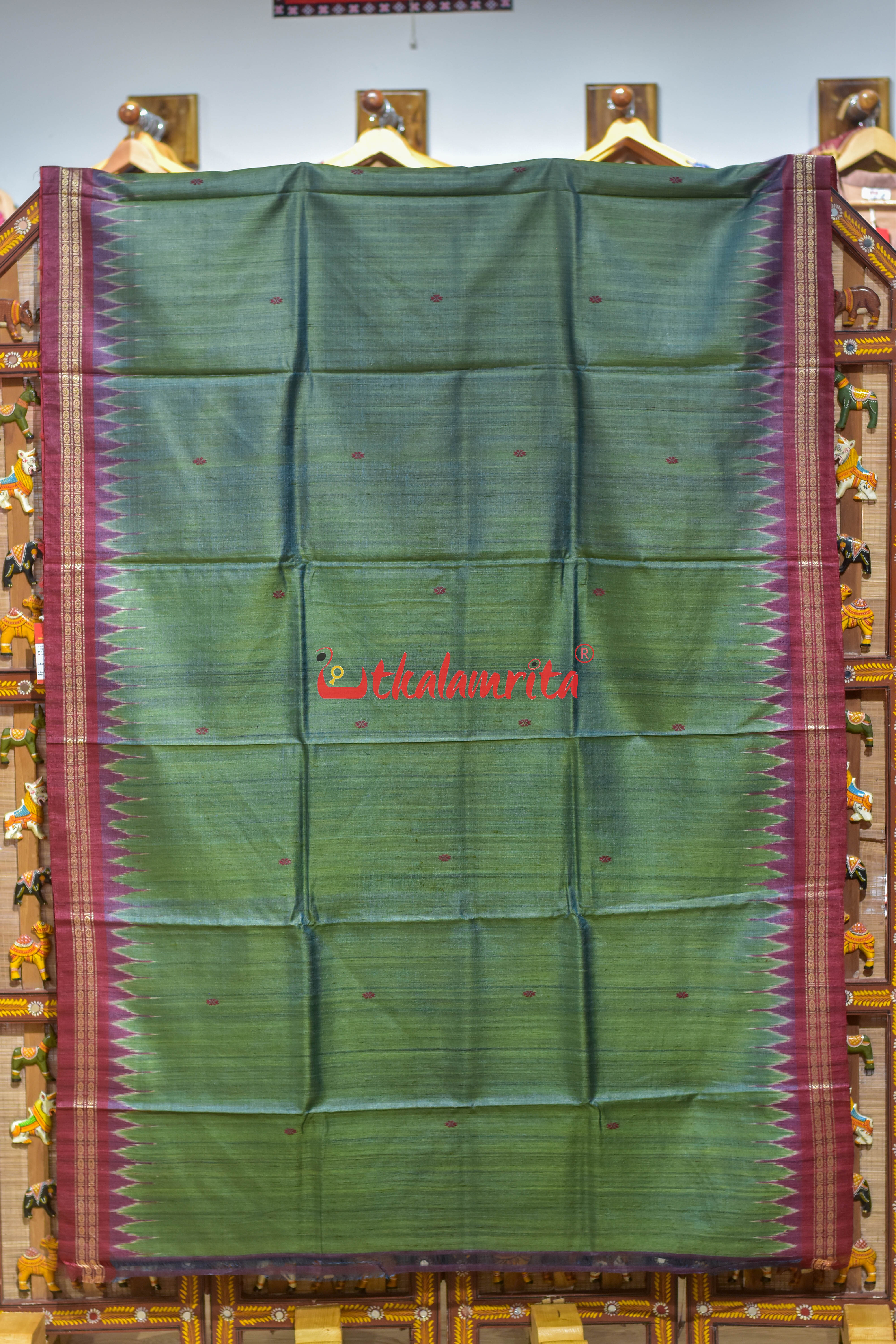 Olive Maroon Traditional Design Gopalpur Tussar Silk Saree