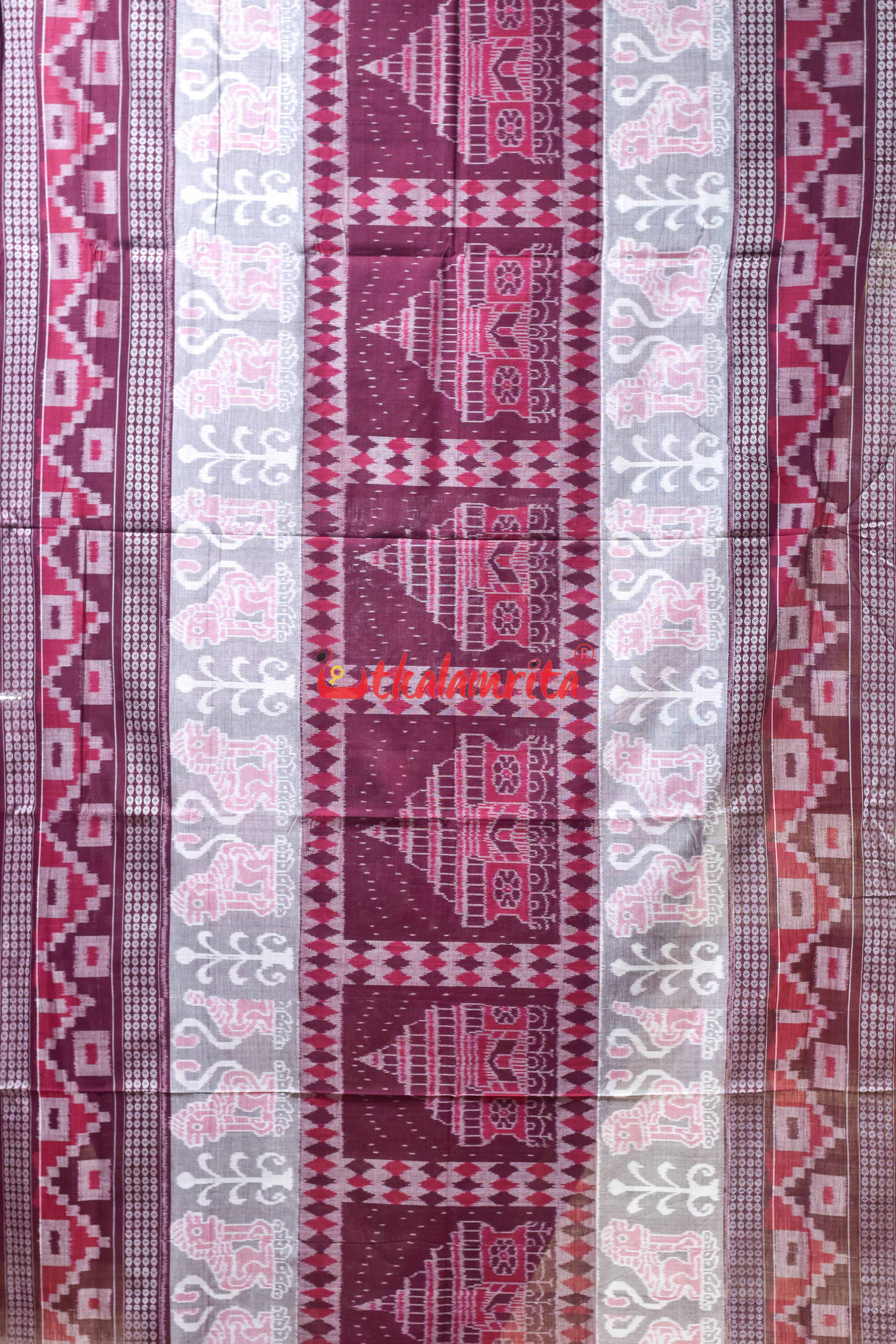 Maroon Konark With Big Border Sambalpuri Cotton Saree