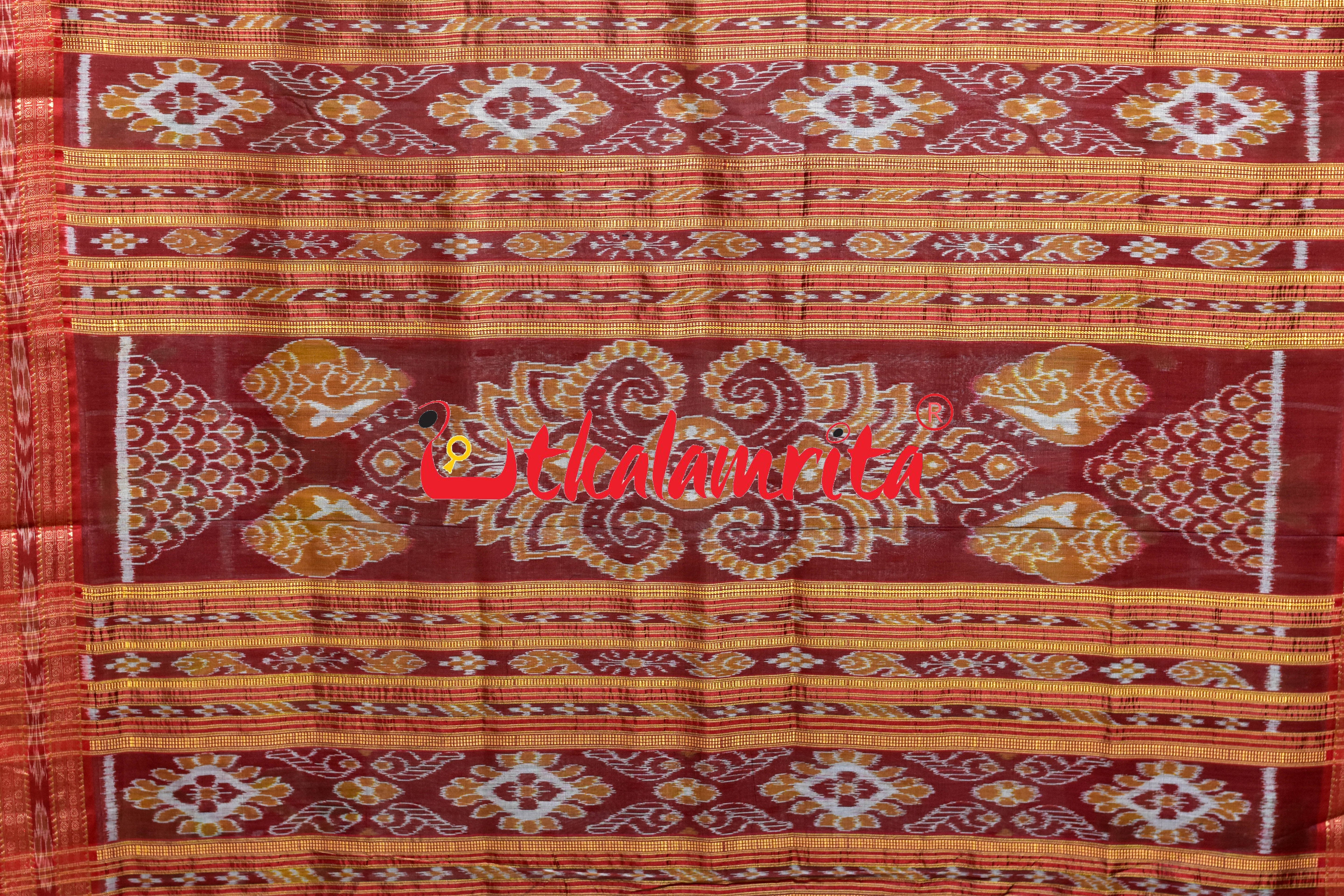 Grey Red Dots Kalash Hathi Border Khandua Silk Saree
