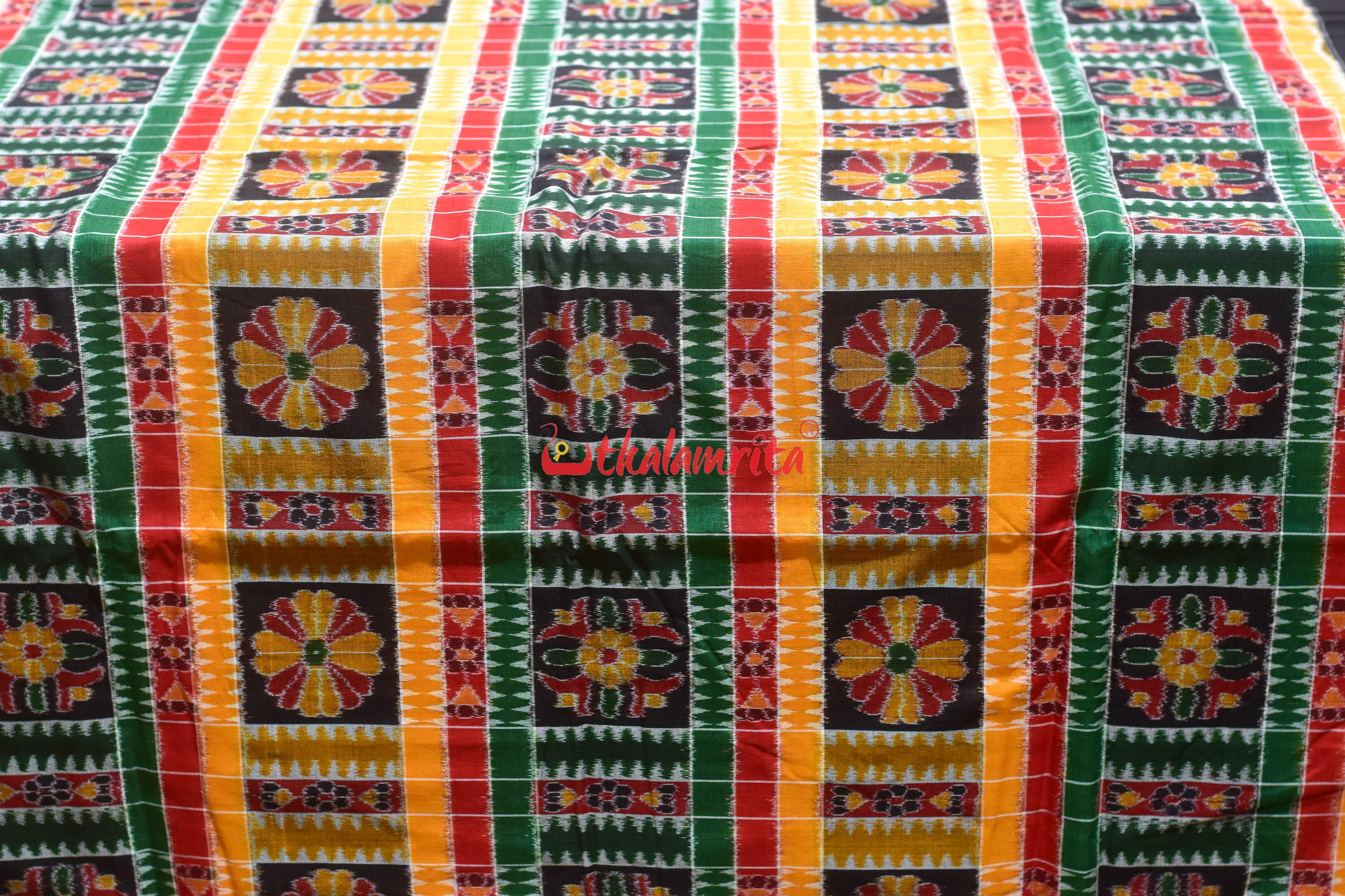 Green Red Flower Utkala Lakhmi Cotton (Fabric)