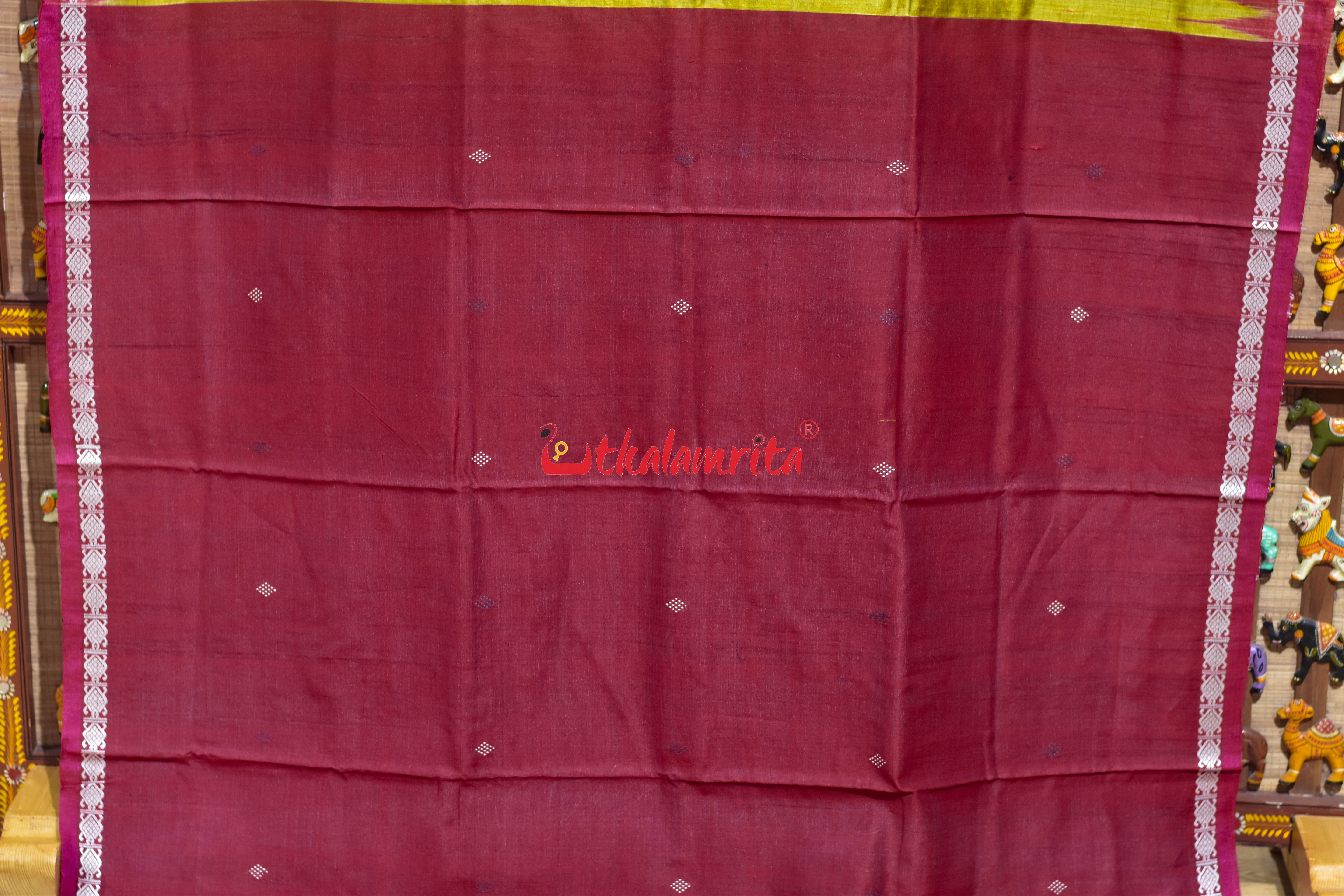 Mustard Red Dobby Border Fine Gopalpur Tussar Silk Saree