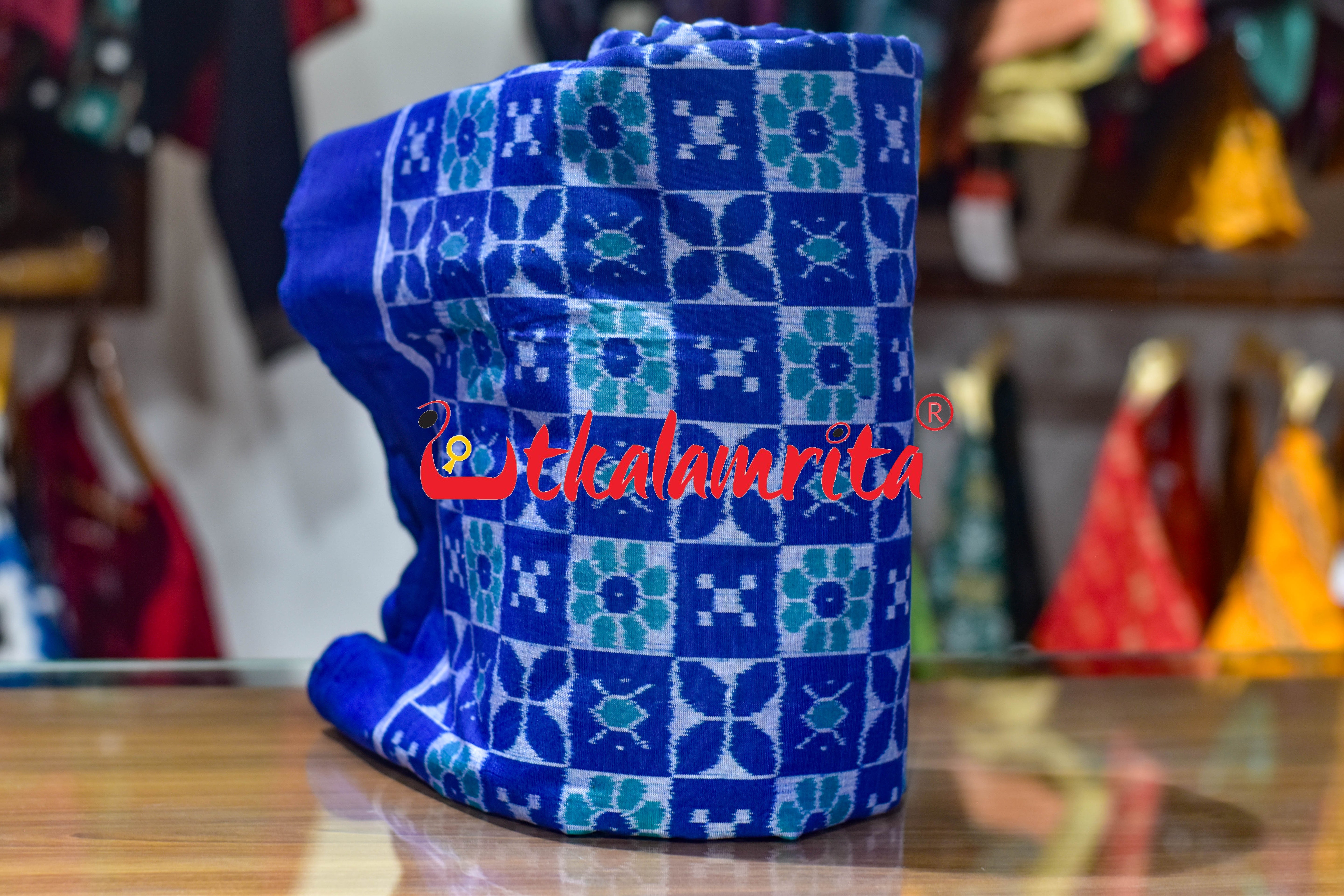 Blue 3D Flower Pasapali Sambalpuri Cotton (Fabric)