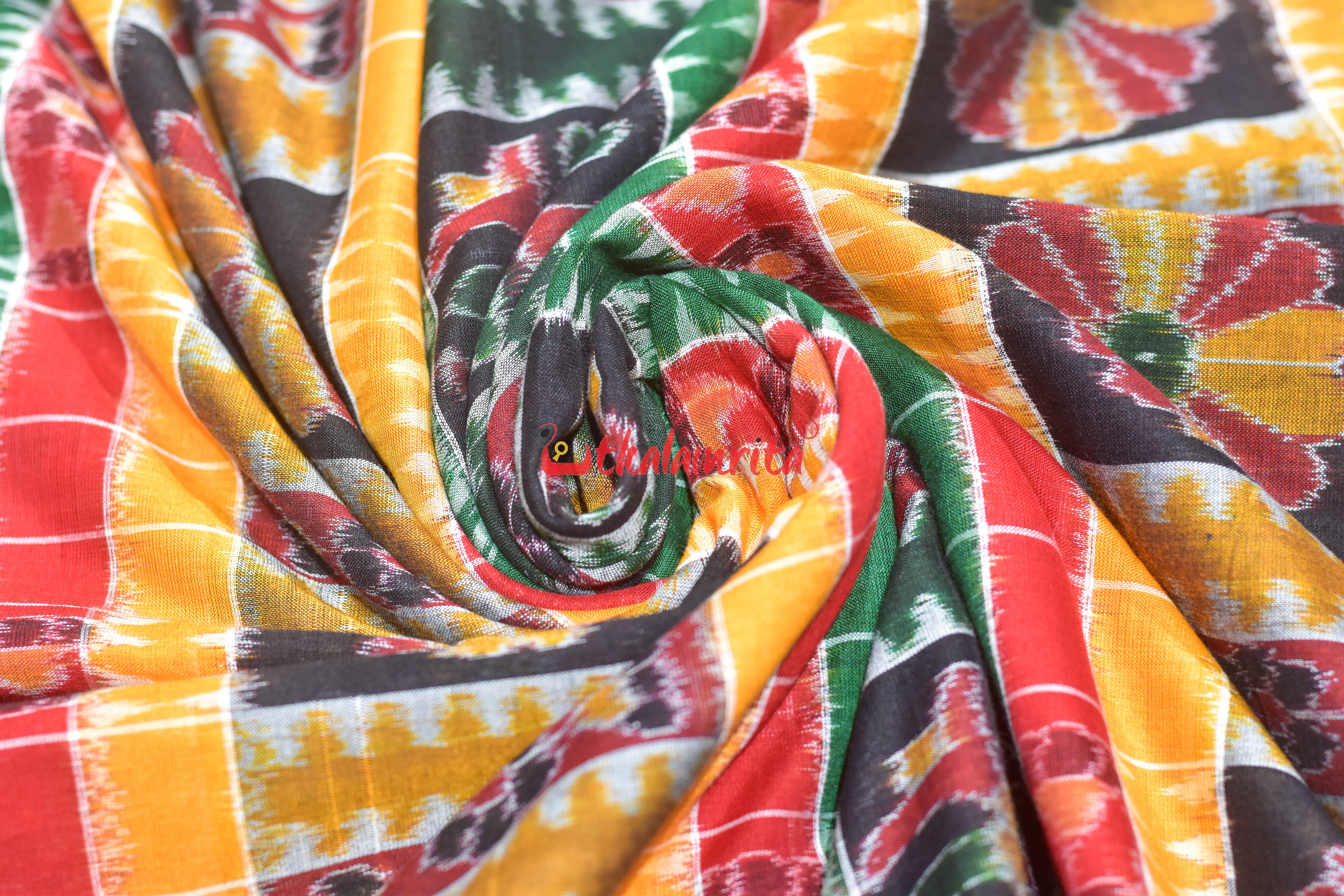 Green Red Flower Utkala Lakhmi Cotton (Fabric)